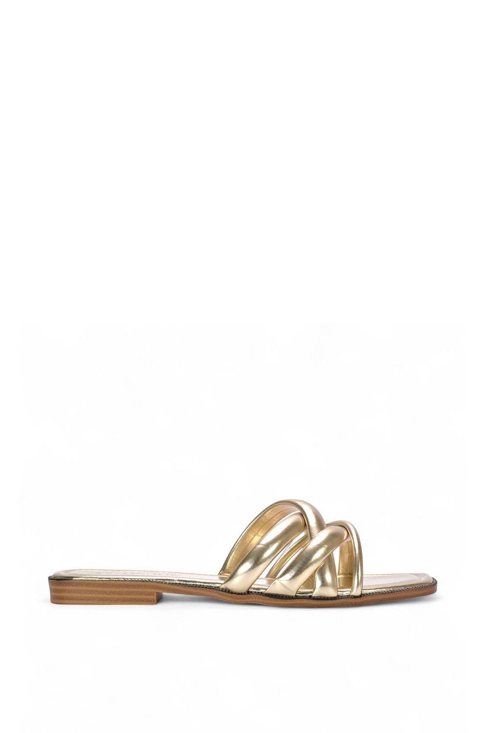 XY London Women's 'Fiona' Strappy Flat Open Toe Sandal Mule Sliders in Metallic Gold | Size: 3