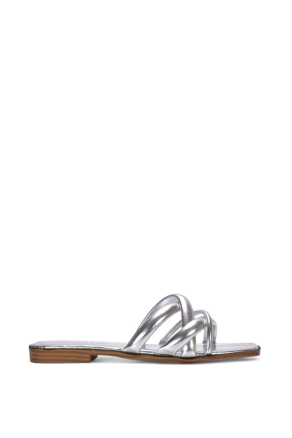 XY London Women's 'Fiona' Strappy Flat Open Toe Sandal Mule Sliders in Metallic Silver | Size: 7