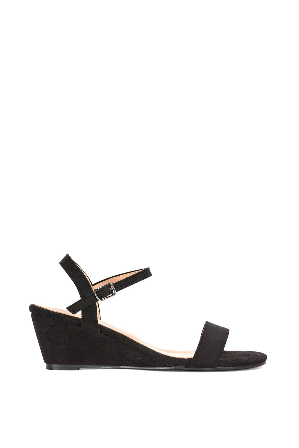 XY London Women's 'Alissa' Low Wedge Heel Sandals With Ankle Strap in Jet Black | Size: 6