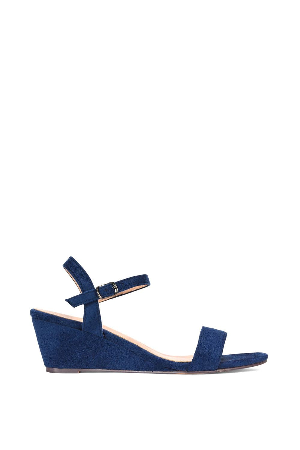 XY London Women's 'Alissa' Low Wedge Heel Sandals With Ankle Strap in Navy | Size: 6