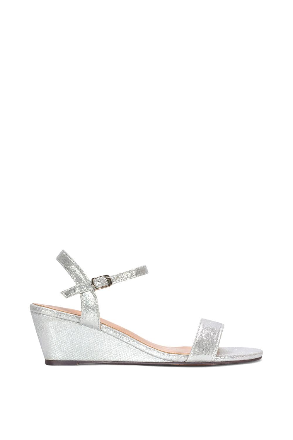 XY London Women's 'Alissa' Low Wedge Heel Sandals With Ankle Strap in Silver | Size: 6
