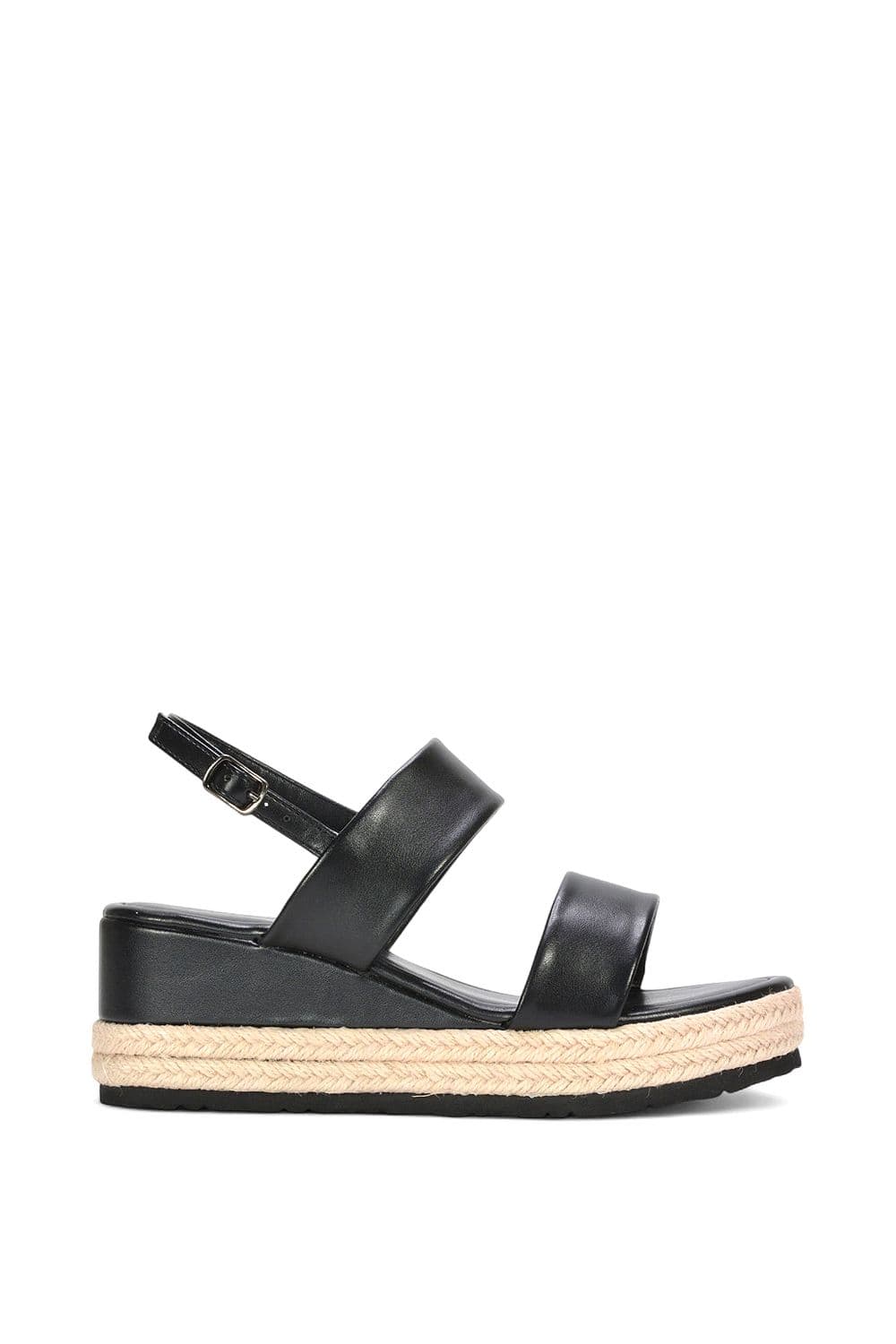 XY London Women's 'Ally' Low Heel Platform Wedge Espadrill Slingback Sandals in Black | Size: 4