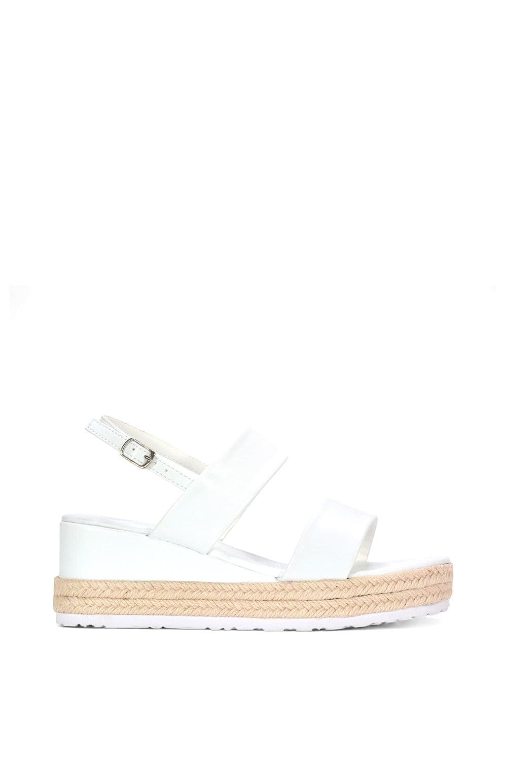 XY London Women's 'Ally' Low Heel Platform Wedge Espadrill Slingback Sandals in White | Size: 7