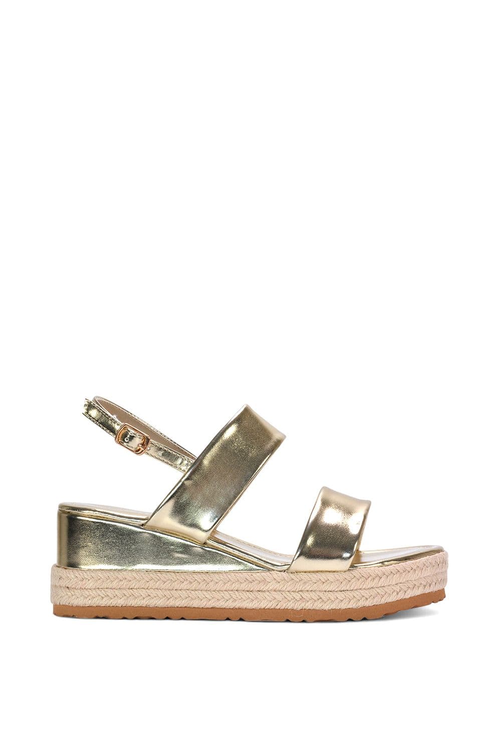 XY London Women's 'Ally' Low Heel Platform Wedge Espadrill Slingback Sandals in Metallic Gold | Size: 4
