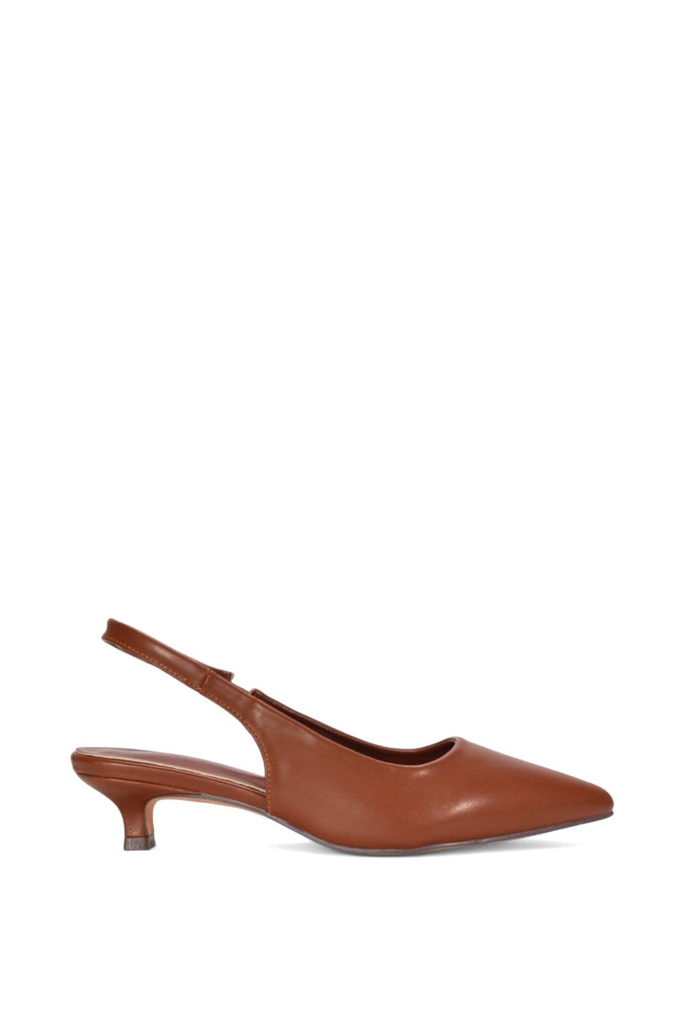 XY London Women's 'Leila' Pointed Toe Low Kitten Heel Slingback Court Shoes in Brown | Size: 7