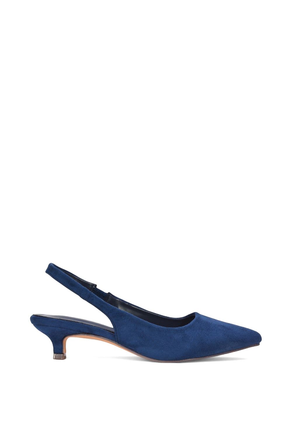 XY London Women's 'Leila' Pointed Toe Low Kitten Heel Slingback Court Shoes in Navy | Size: 3
