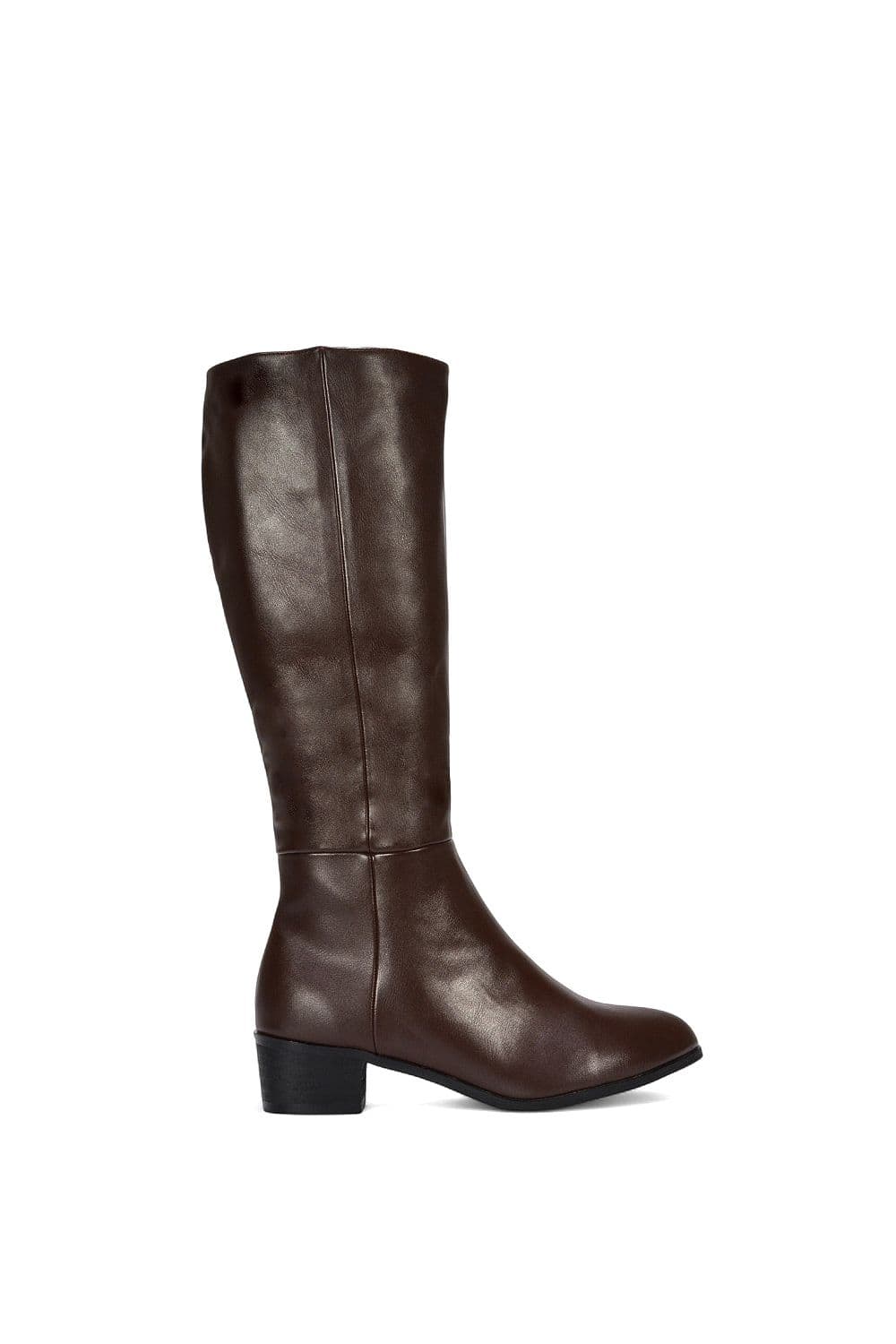 XY London Women's ‘Anne' Knee High Boots with Low Block Heel in Brown | Size: 7