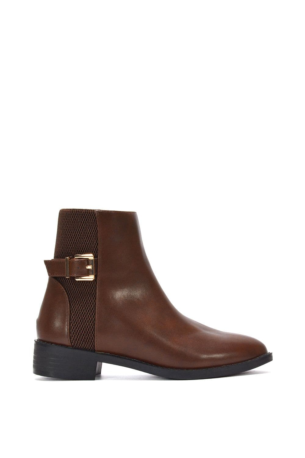 XY London Women's 'Ailany' Chelsea Ankle Boots Elasticated Buckle Detail in Brown | Size: 5