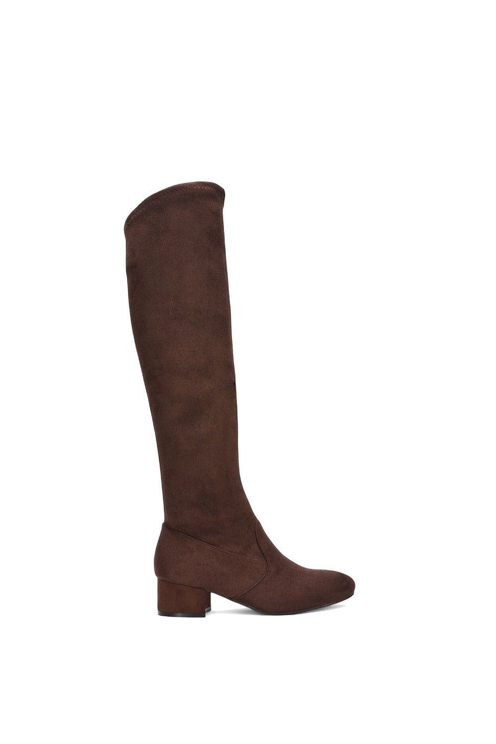 XY London Women's 'June' Low Block Heel Knee High Boots in Brown | Size: 4
