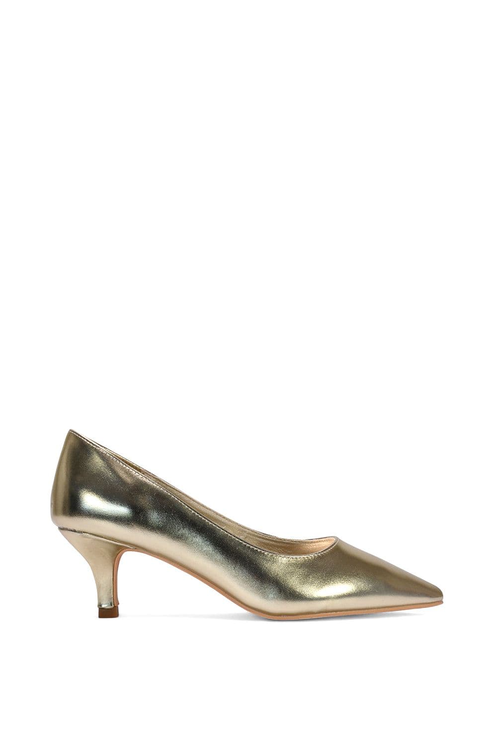 XY London Women's 'Cali' Pointed Toe Low Stiletto Kitten High Heel Court Shoes in Metallics | Size: 4