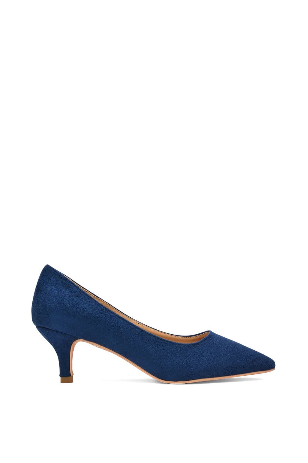 XY London Women's 'Cali' Pointed Toe Low Stiletto Kitten High Heel Court Shoes in Navy | Size: 5
