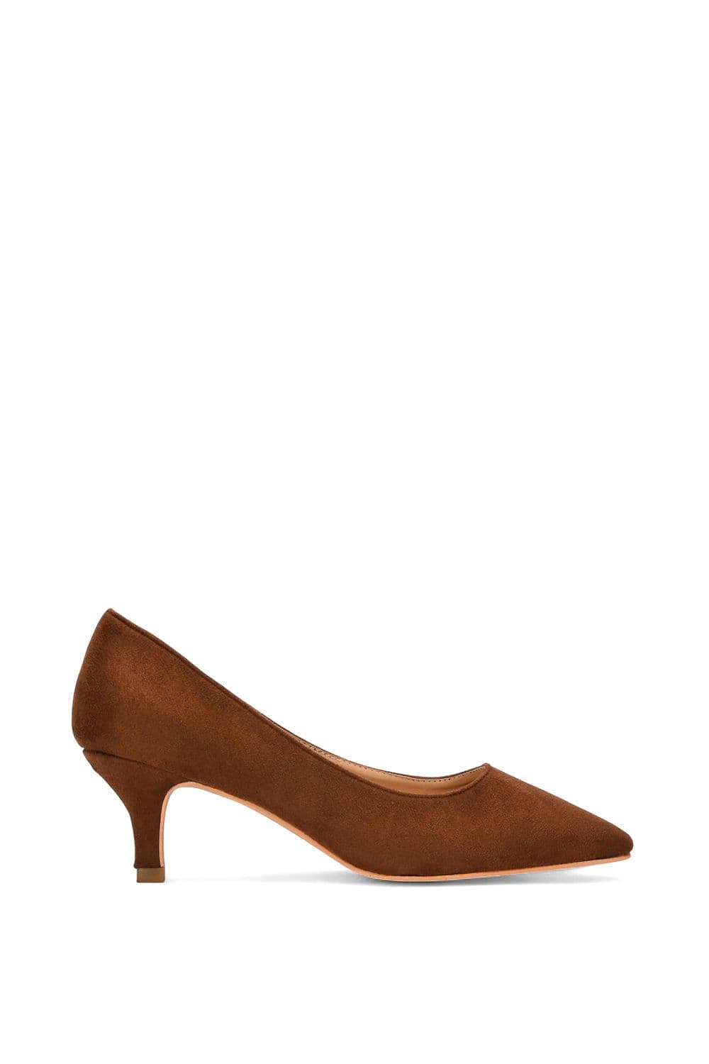 XY London Women's 'Cali' Pointed Toe Low Stiletto Kitten High Heel Court Shoes in Brown | Size: 8