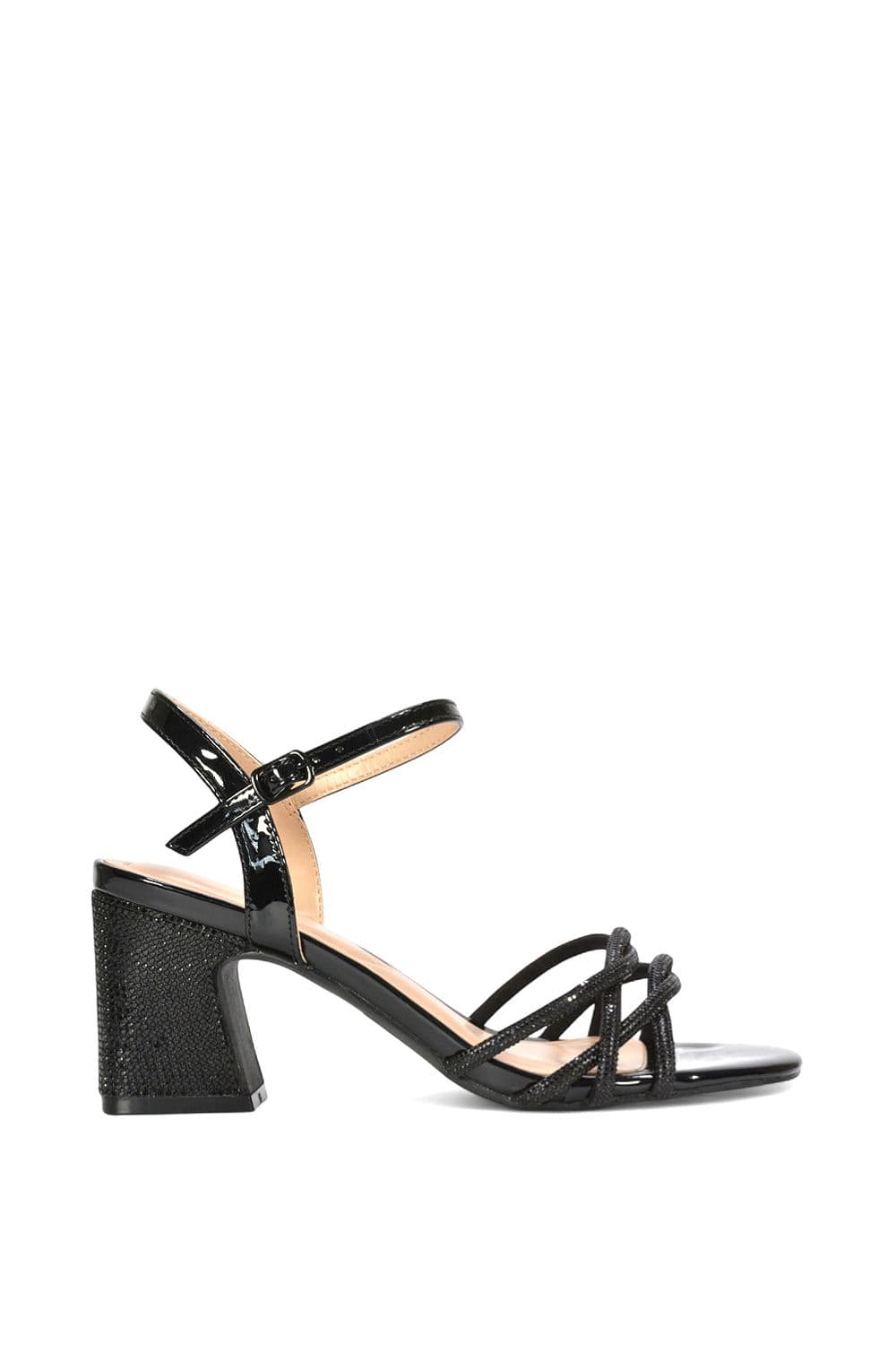 XY London Women's 'Gwen' Strappy Block High Heel Sandal Shoes With Rhinestone in Black | Size: 6