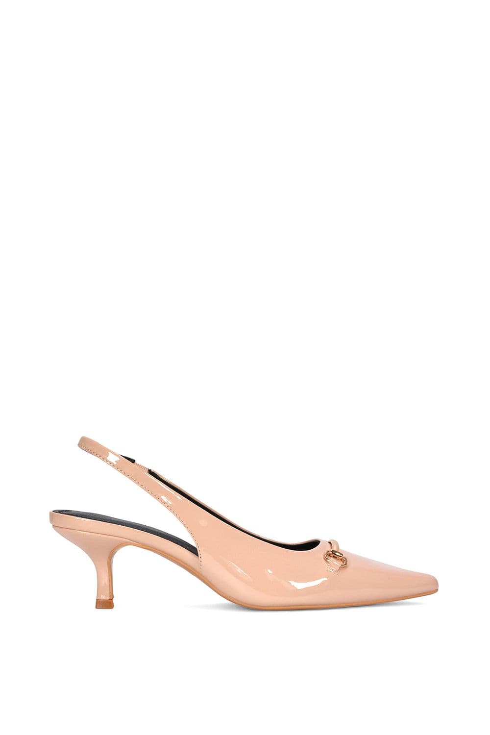 XY London Women's 'Jane' Pointed Toe Slingback Mid Kitten Heels with Buckle in Nude | Size: 6