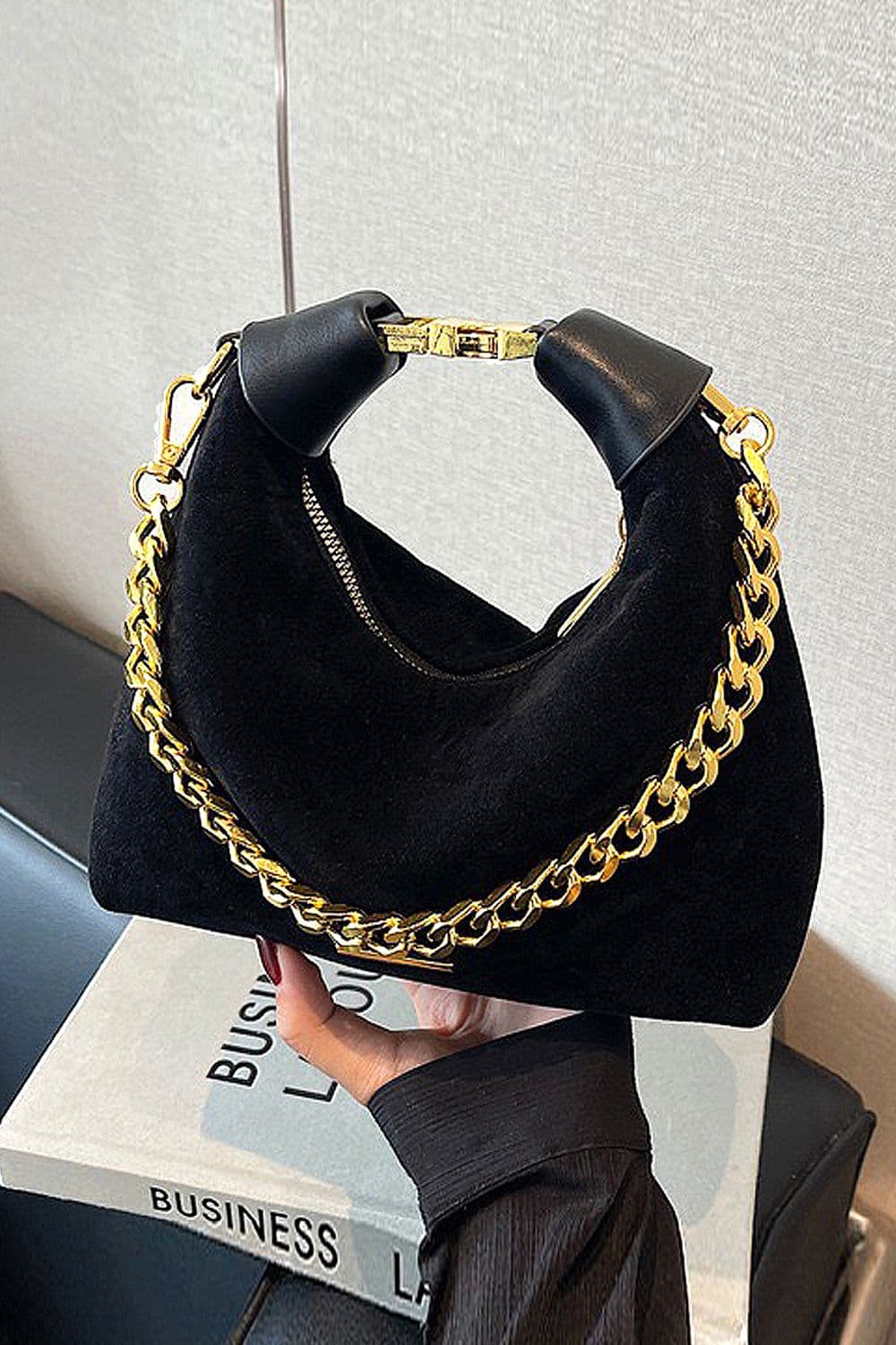 XY London Women's 'Livvy' Faux Suede Handbag with Removable Shoulder Strap in Black