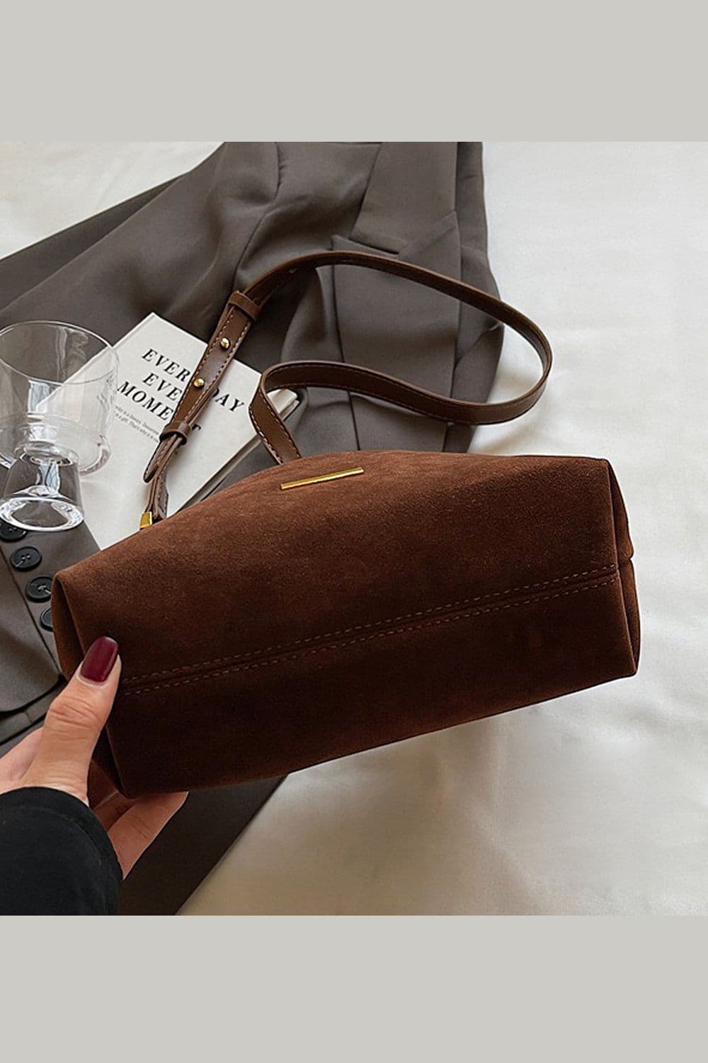 XY London Women's 'Livvy' Faux Suede Handbag with Removable Shoulder Strap in Brown