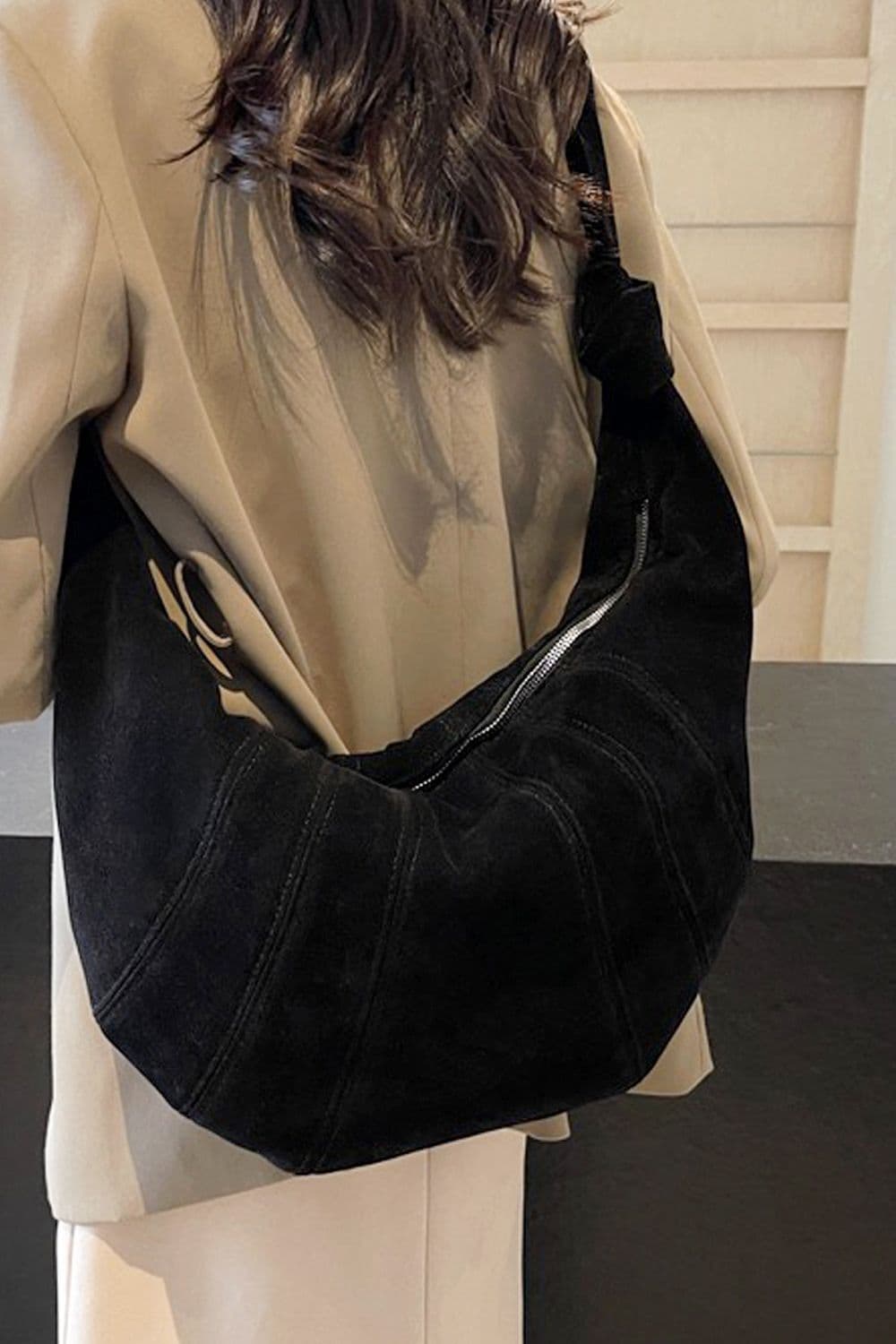 XY London Women's 'Claud' Crescent Baguette Crossbody Shoulder Bag in Jet Black