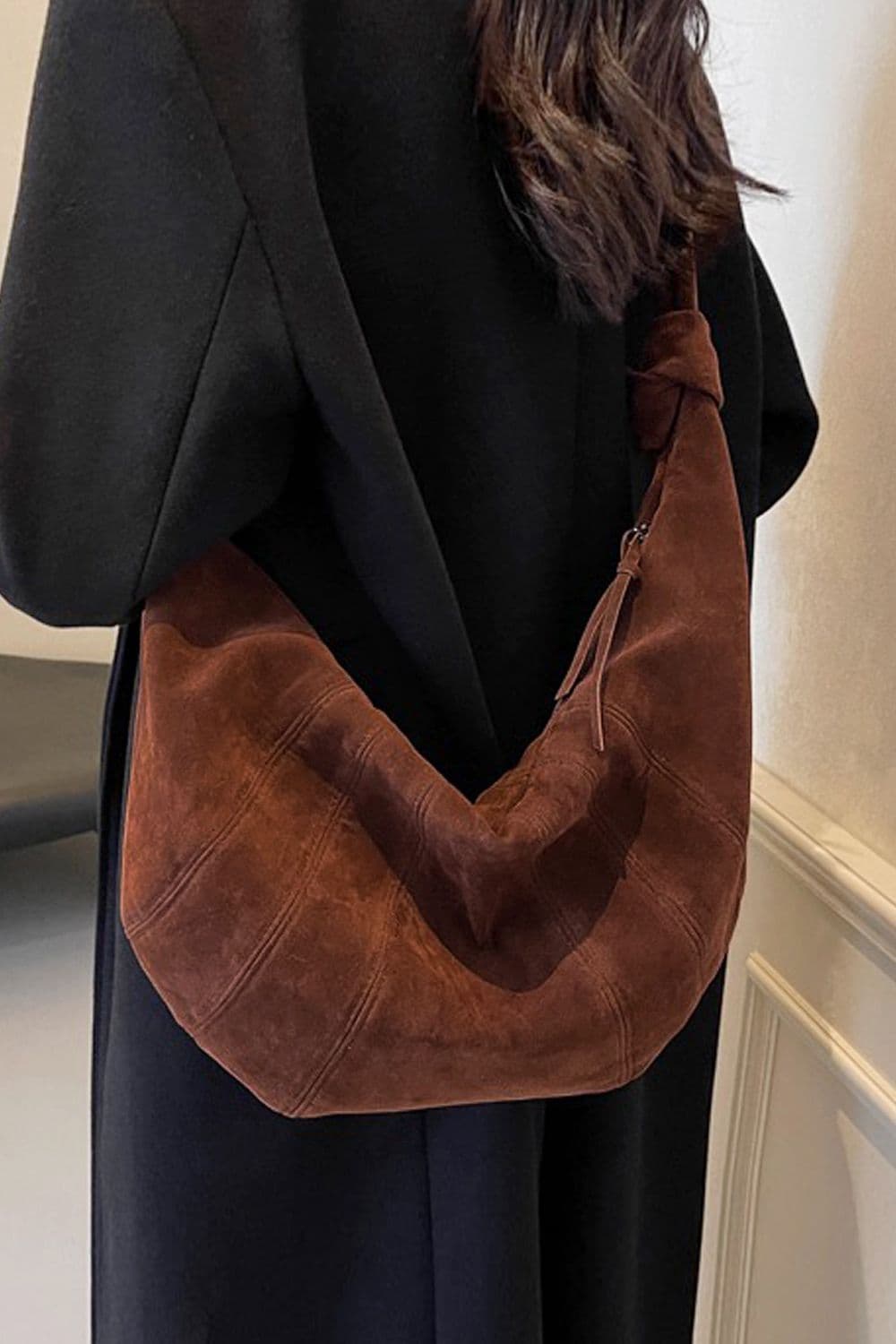 XY London Women's 'Claud' Crescent Baguette Crossbody Shoulder Bag in Brown