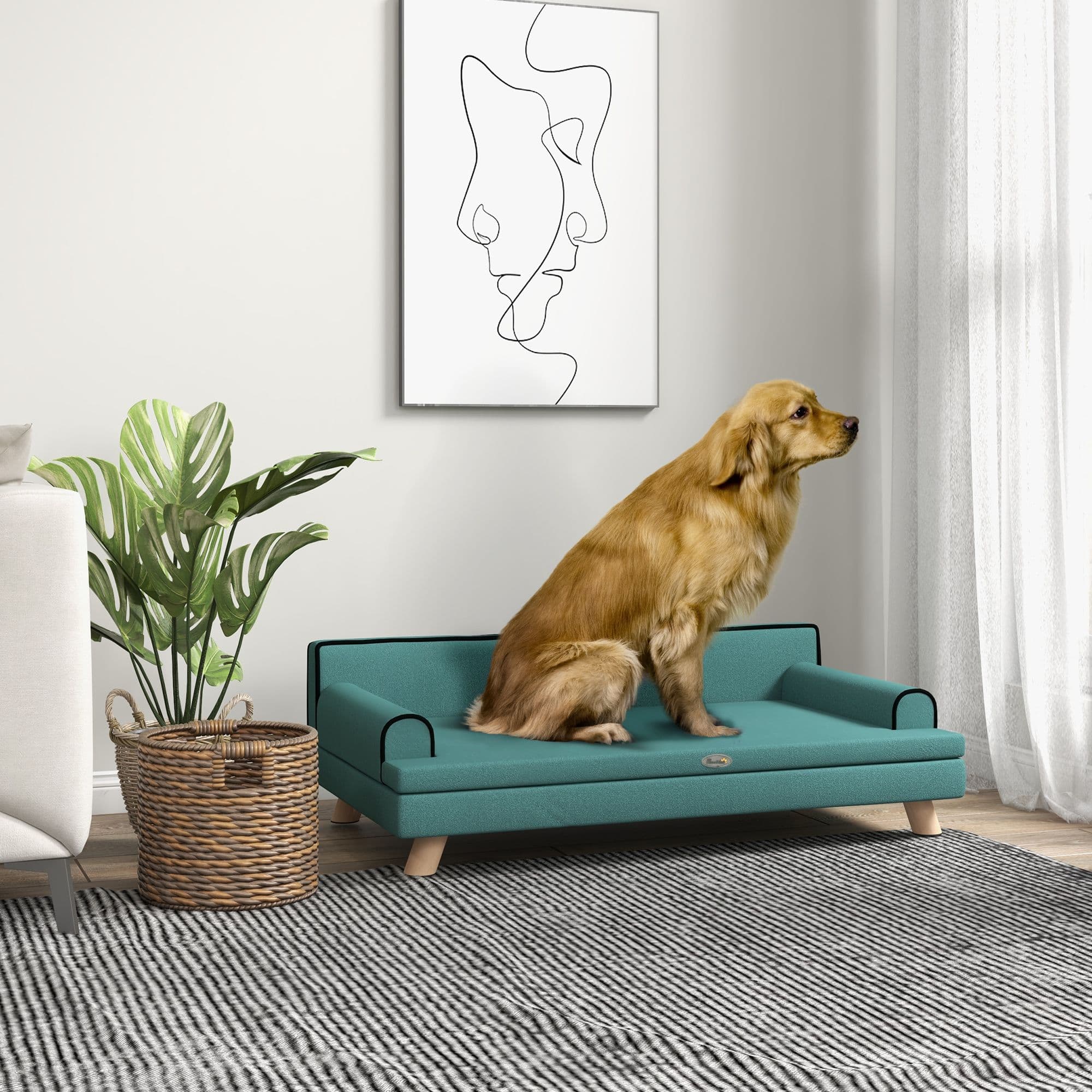 Pet Sofa for Large, Medium Digs with Wooden Legs, Water-Resistant Fabric
