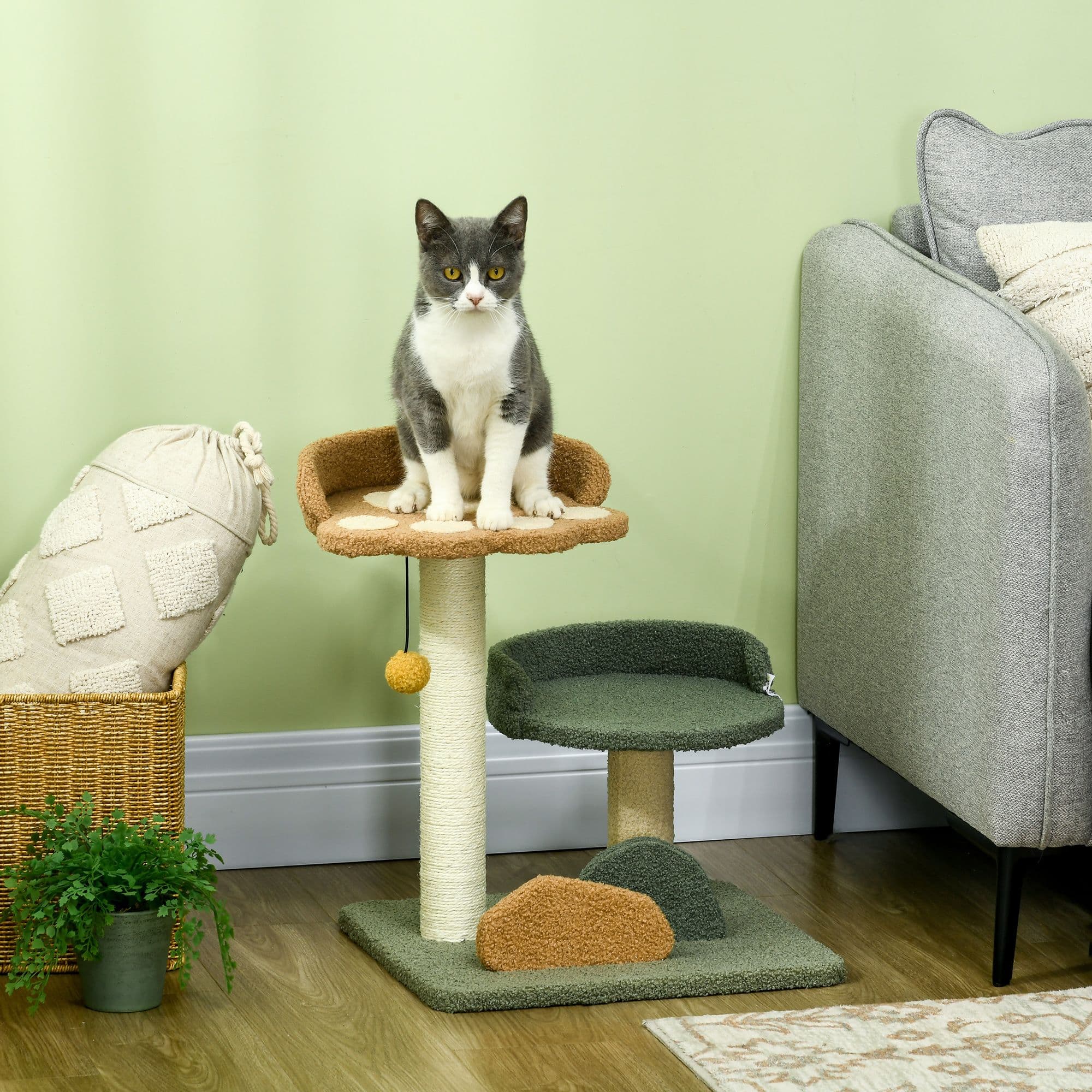52cm Cat Tree for Indoor Cats Scratching Posts with Two Bed Toy Ball