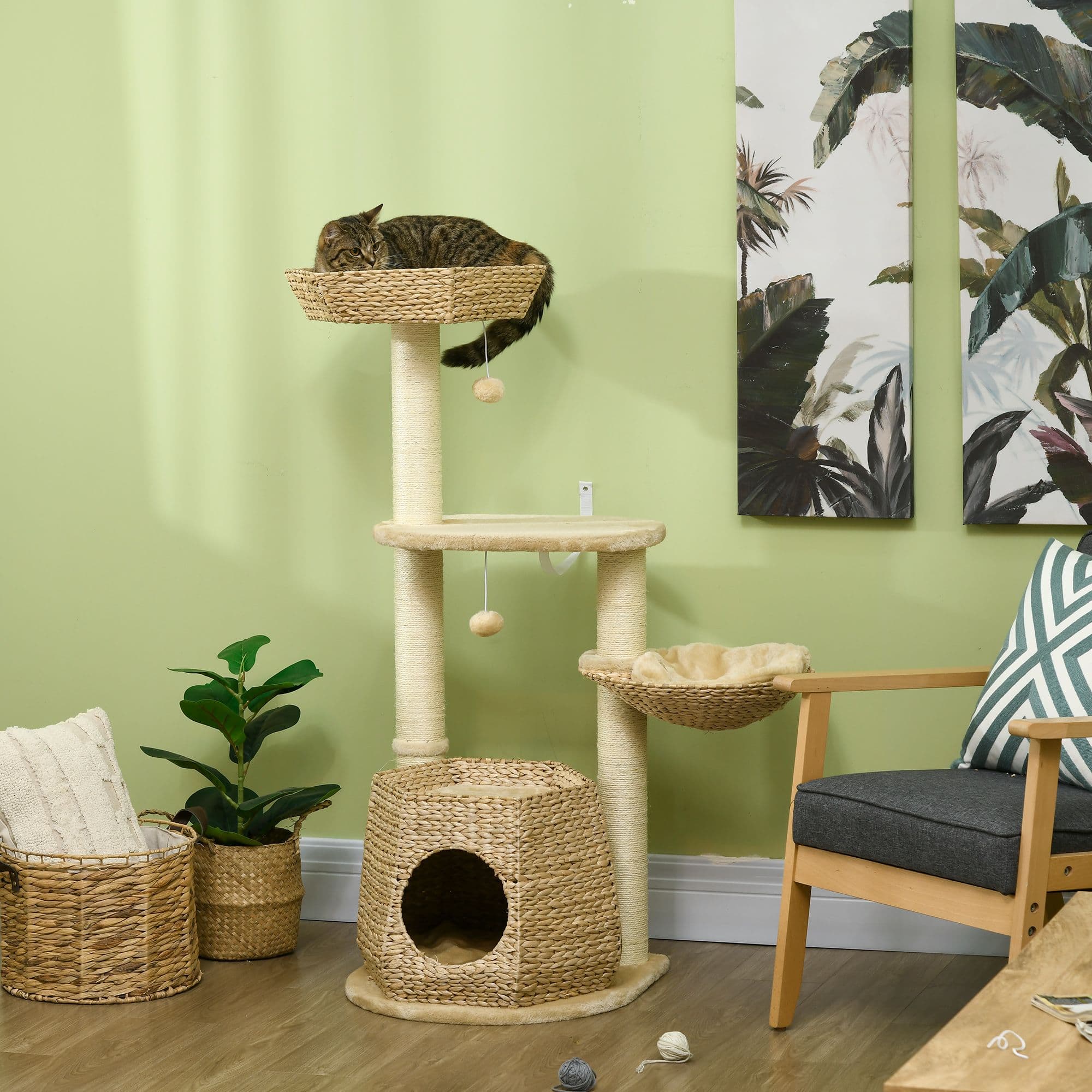 Cat Tree Tower Activity Centre with Cattail Bed House Sisal Post Ball