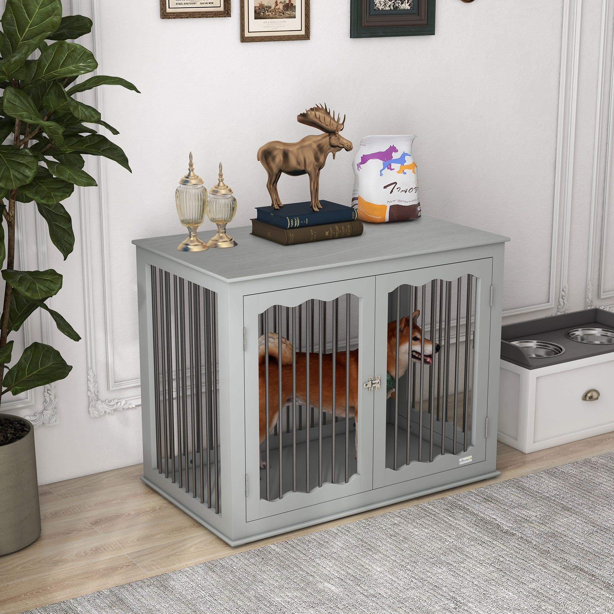 Dog Crate Furniture w/ Three Doors, Locks and Latches
