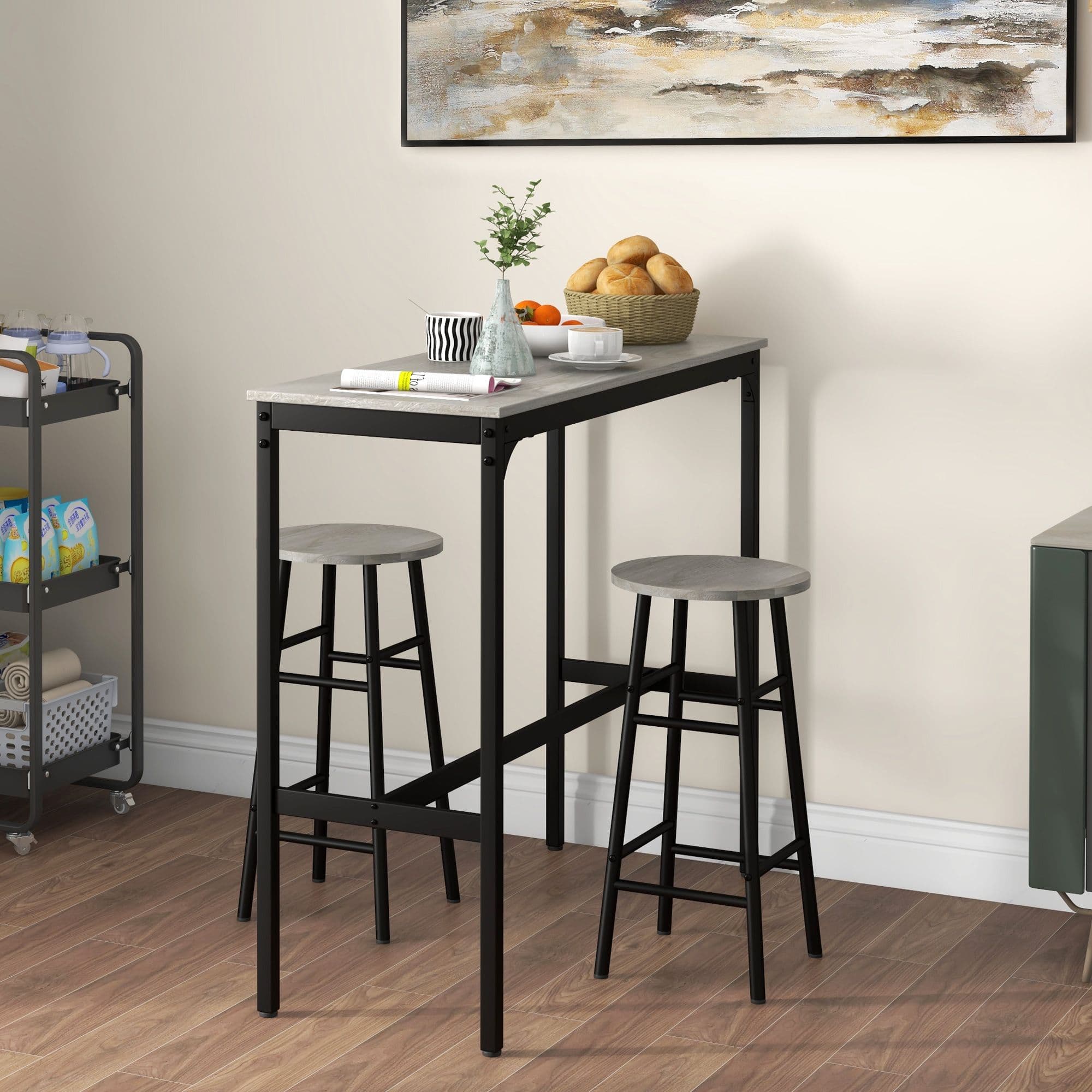 3 Piece Bar Table and Stool Set Kitchen Table with 2 Stools