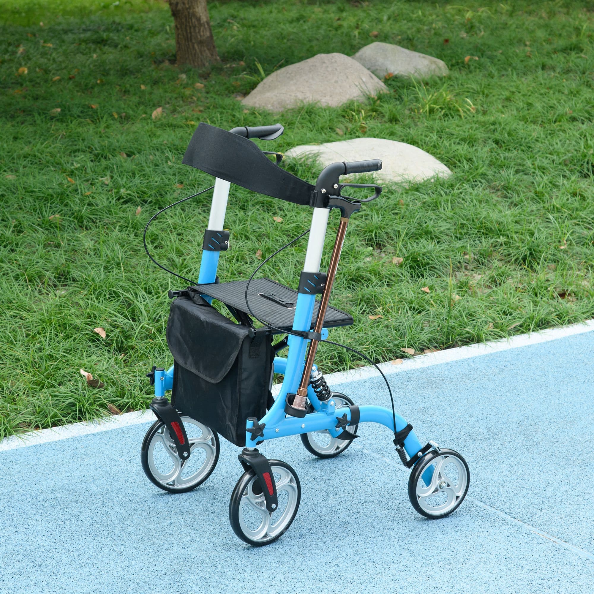Adjustable 4 Wheel Rollator with Seat Back Folding Mobility Walker