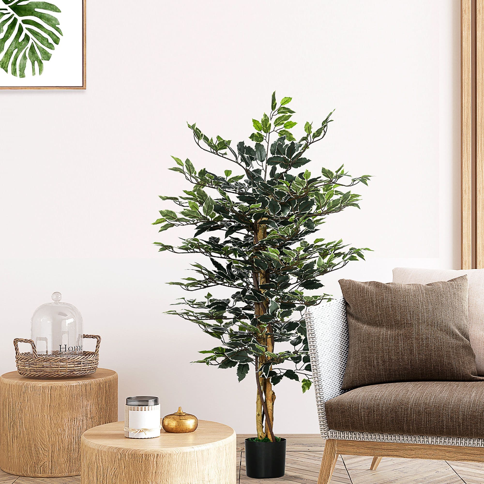 Artificial Ficus Tree in Pot 130cm Tall Fake Plant for Indoor Outdoor