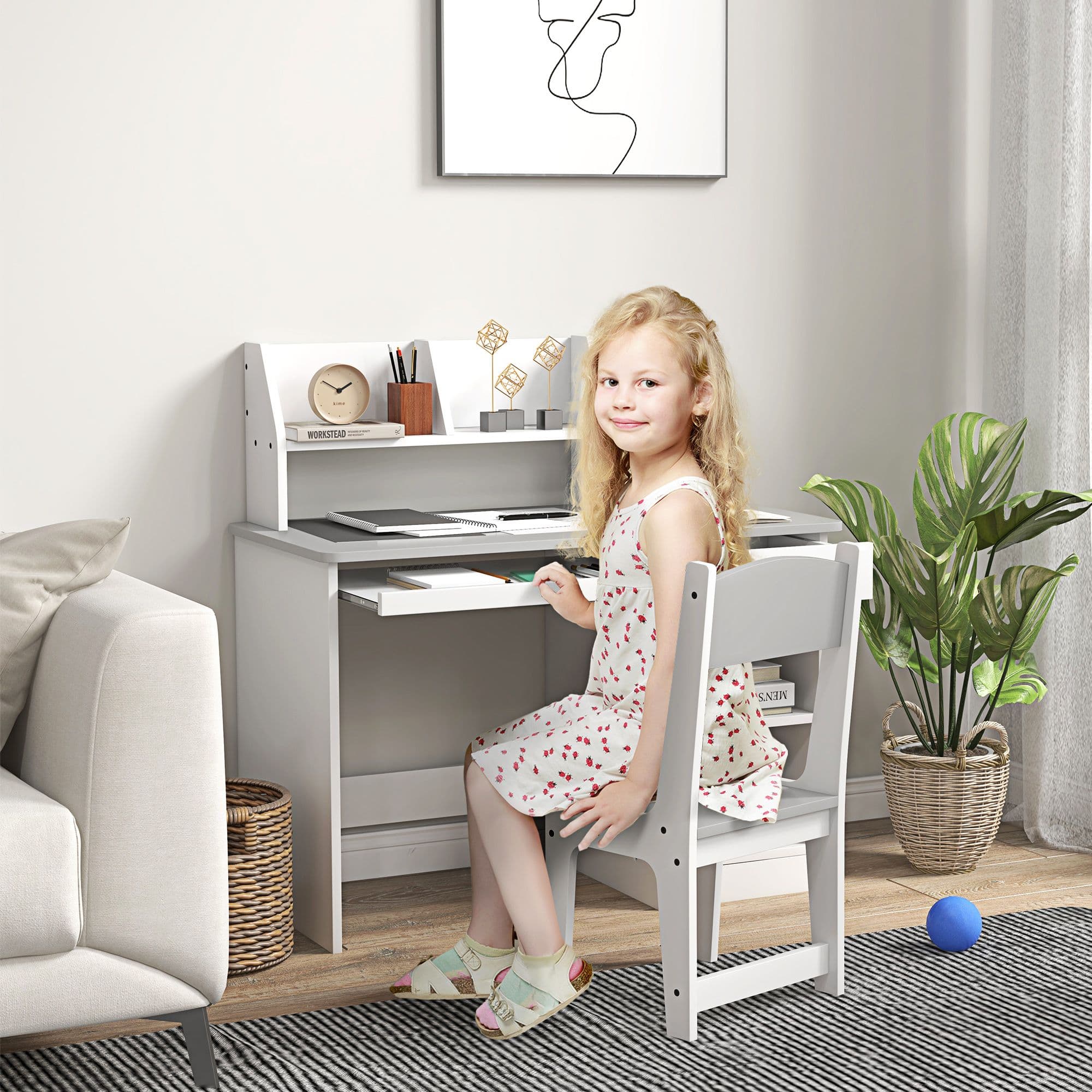 2 Pieces Desk Chair Set Storage Old
