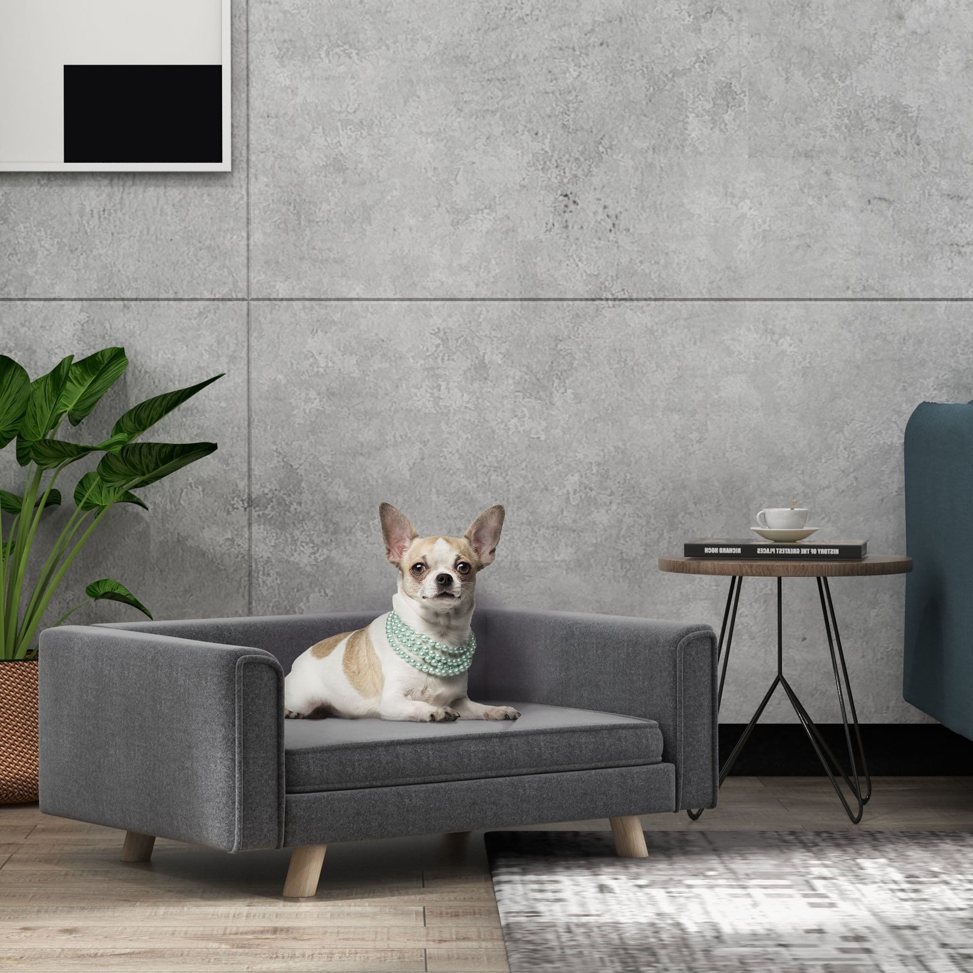 Elevated Dog Couch for Medium and Small Dogs with Cushion Grey