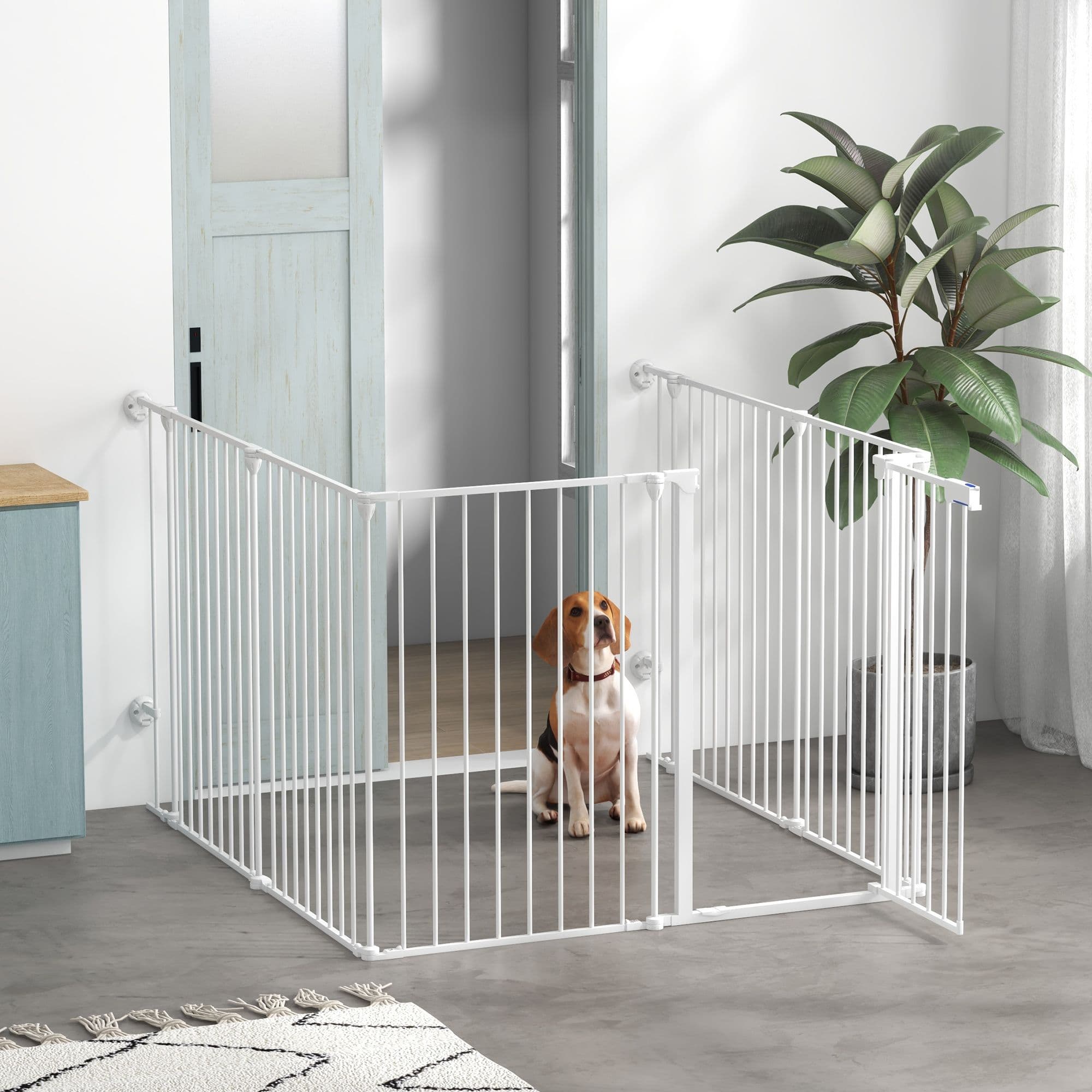 2 in 1 6 Panels Dog Playpen, Safety Pet Gate for Medium Dogs, 90Hcm - White