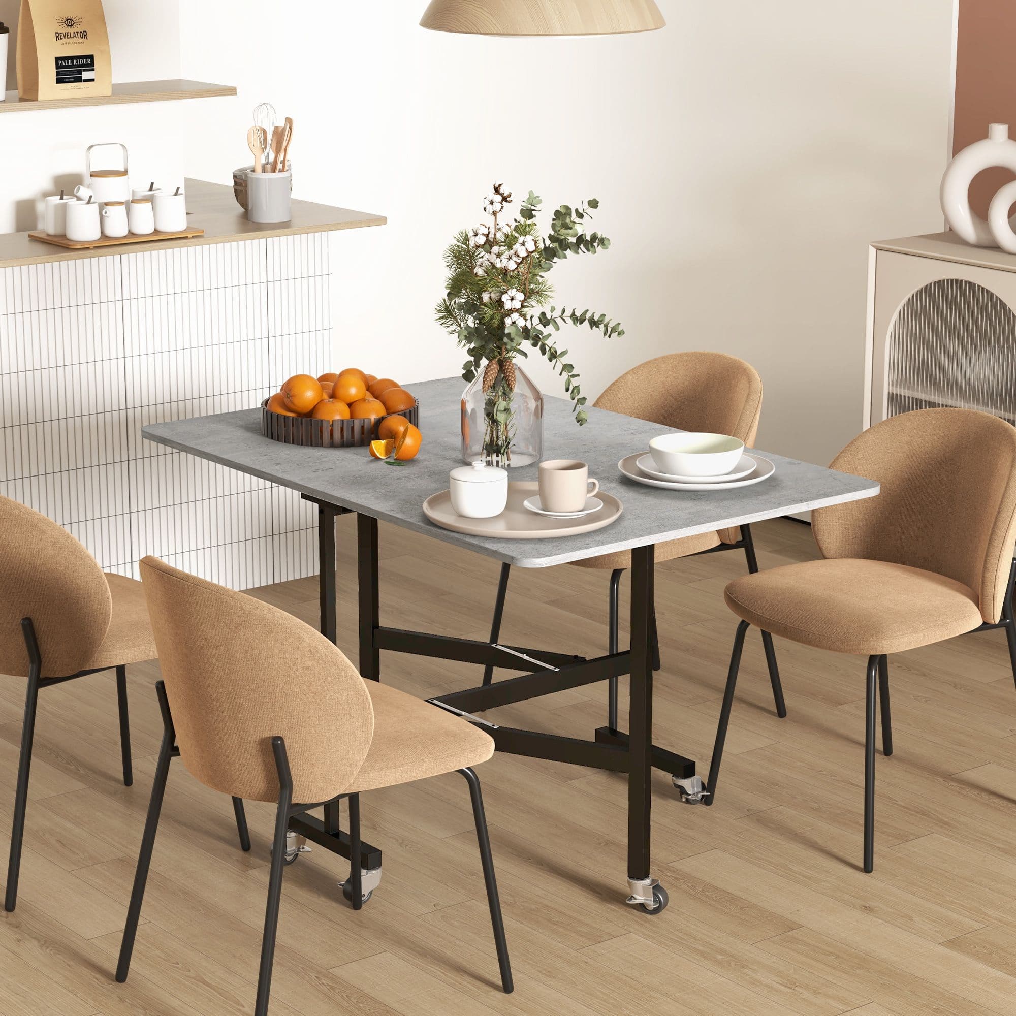 Drop Leaf Table with Rolling Wheels Folding Dining Table for Small Spaces