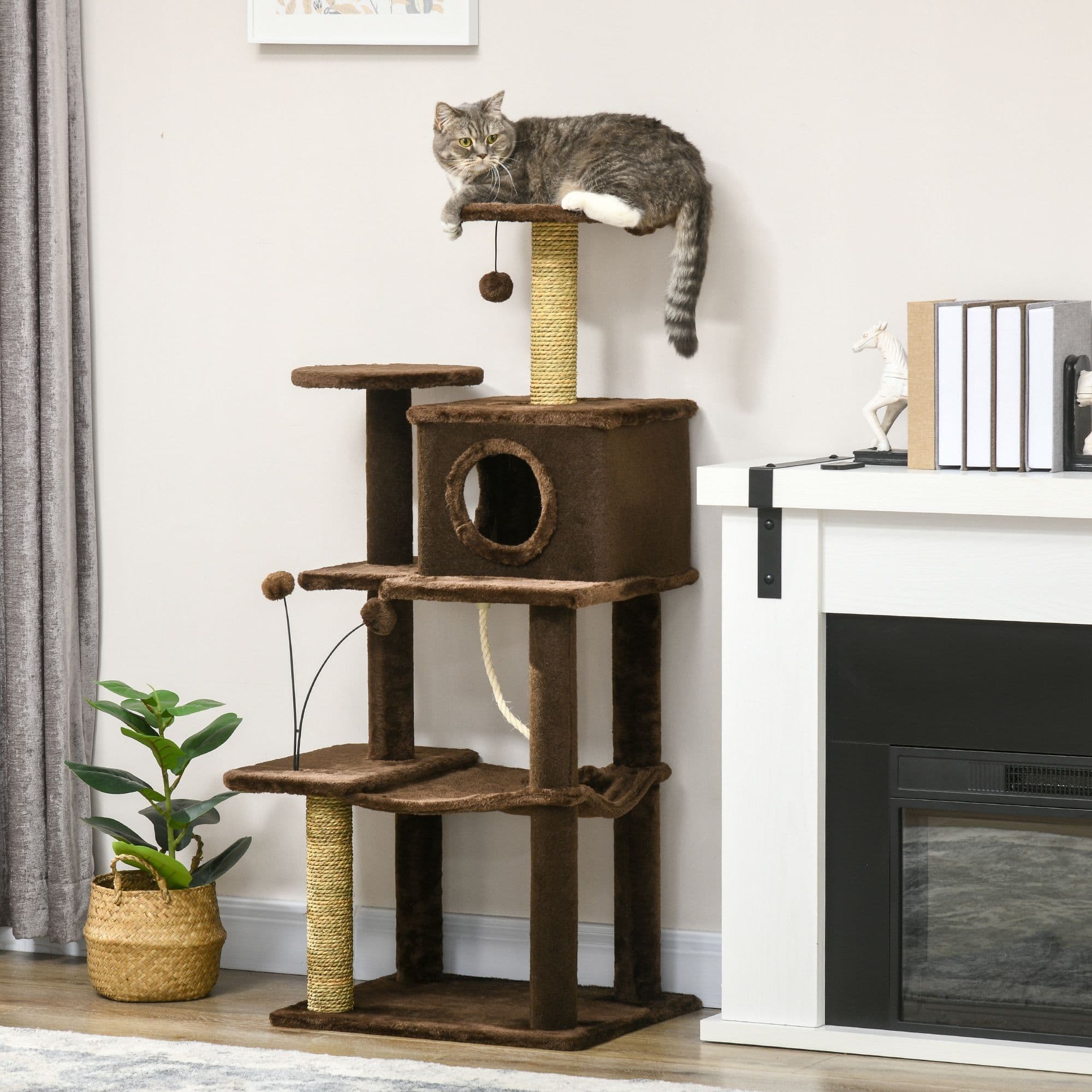 Cat Tree Tower with Scratching Posts Cat House Hammock Bed Toy Ball