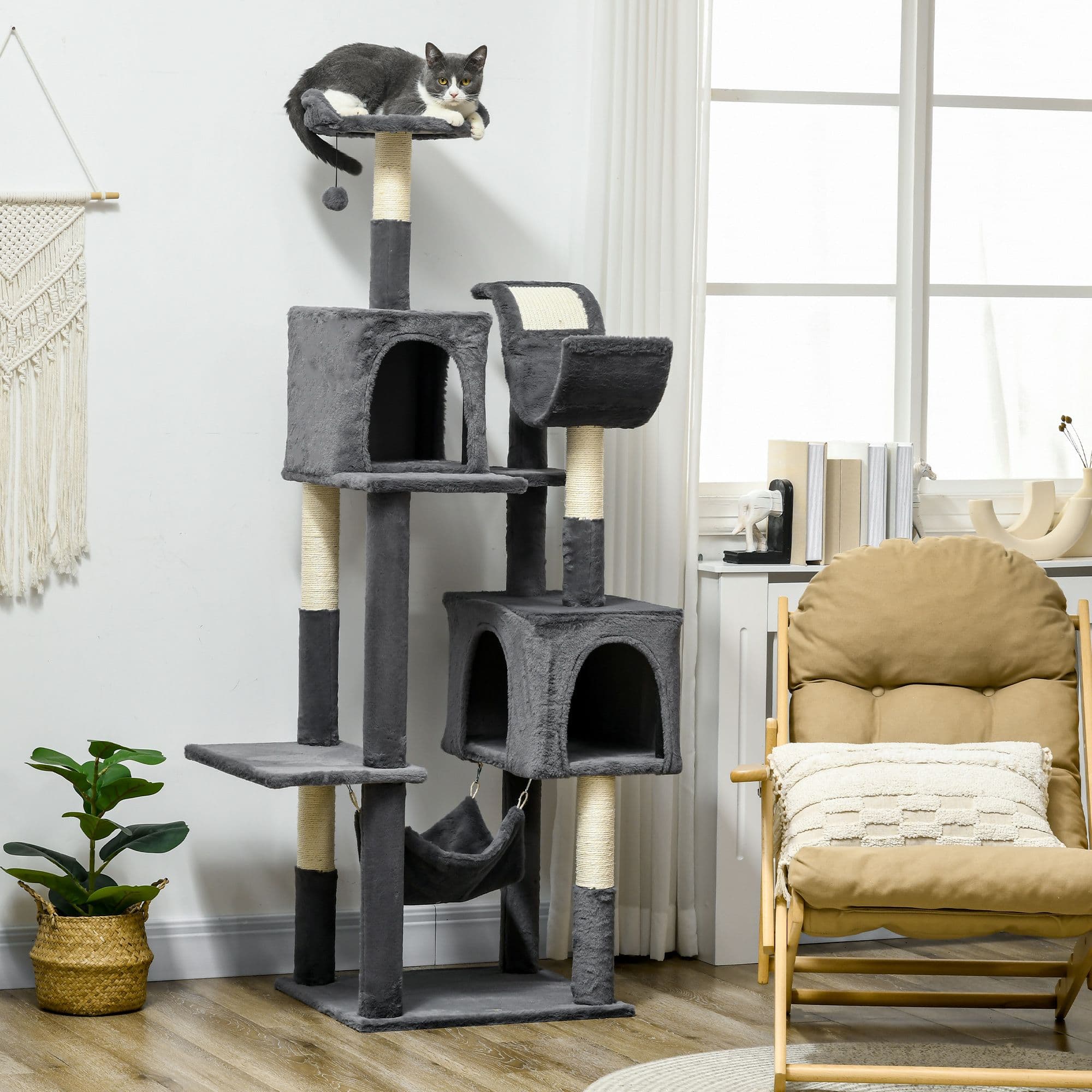 177cm Cat Tree Tower with Scratching Posts Hammock Cat Houses Grey