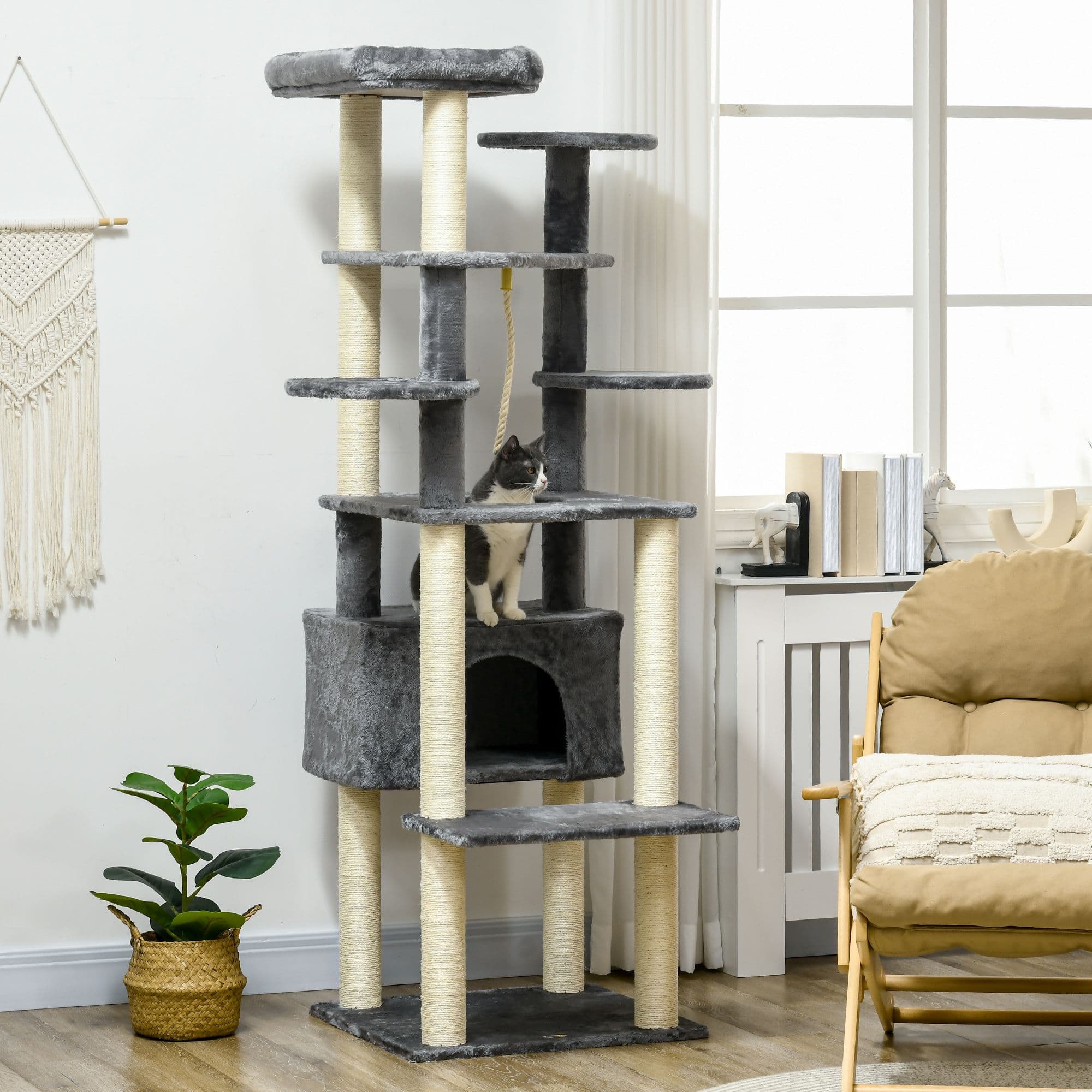 184cm Cat Tree Tower with Scratching Posts Cat House Cat Bed Perches