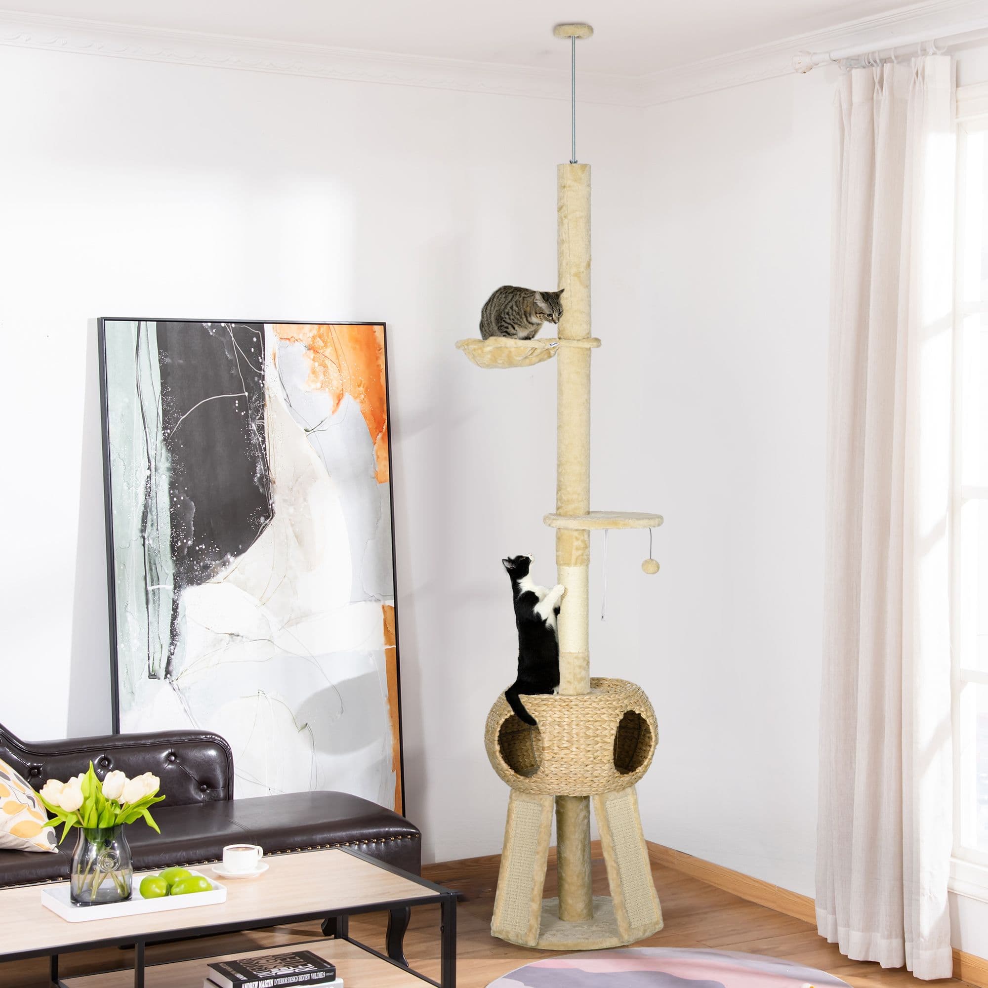 255cm Tall Cat Tree Tower with Scratching Posts House Hammock Platform
