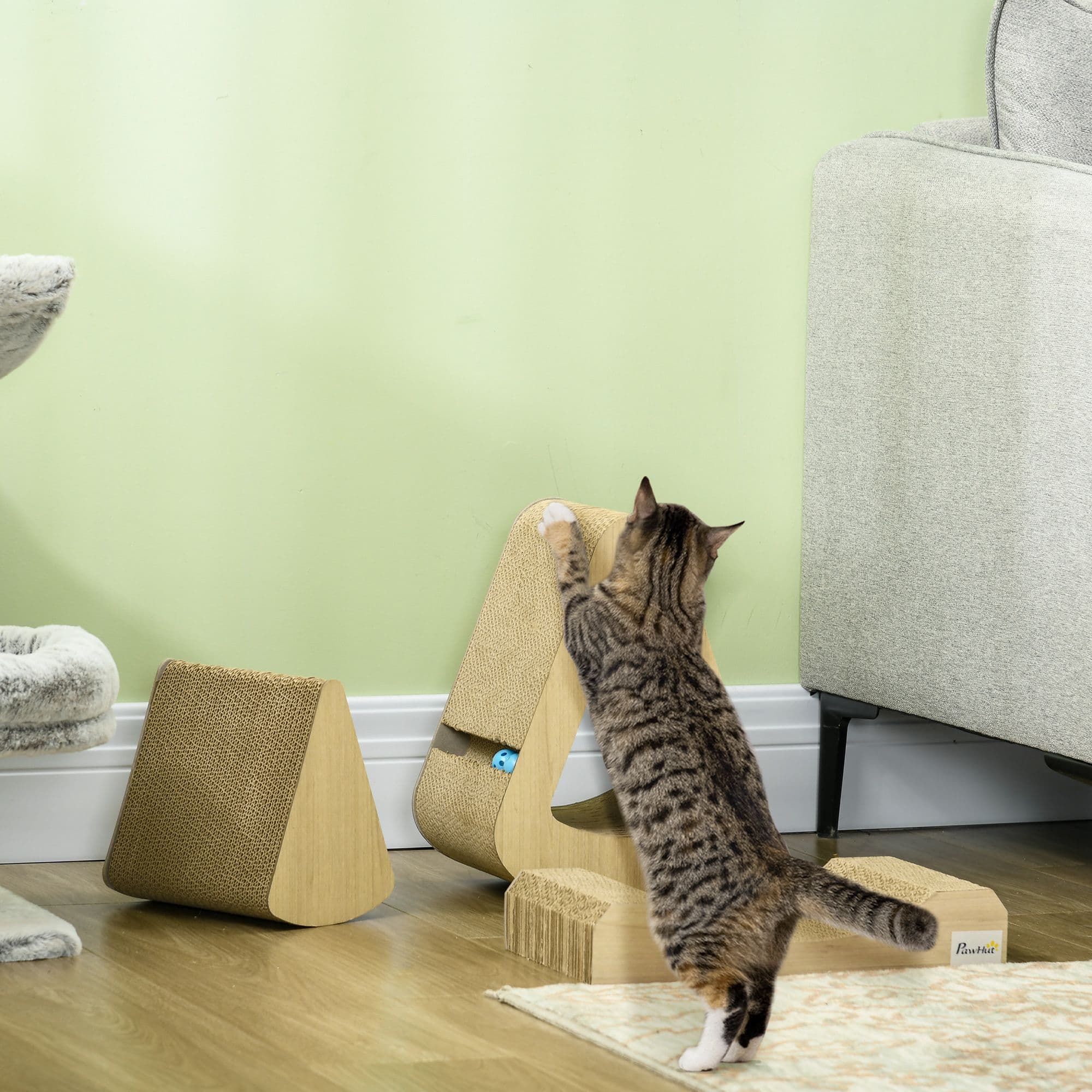 Cat Scratching Board with Catnip, Toy Ball, 38 x 21.5 x 39cm - Brown