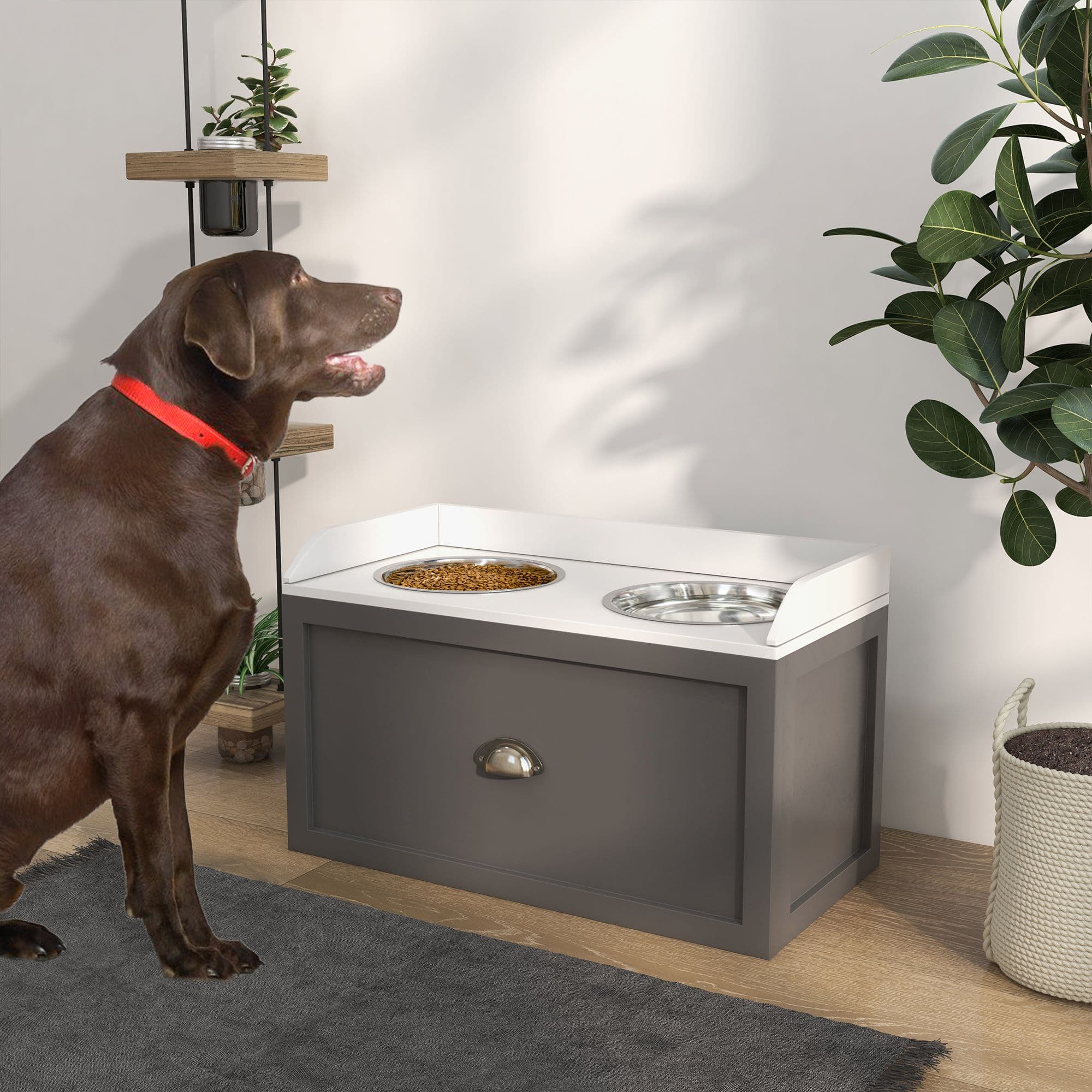 Elevated Dog Bowls with 21L Storage Drawer for Large Dogs
