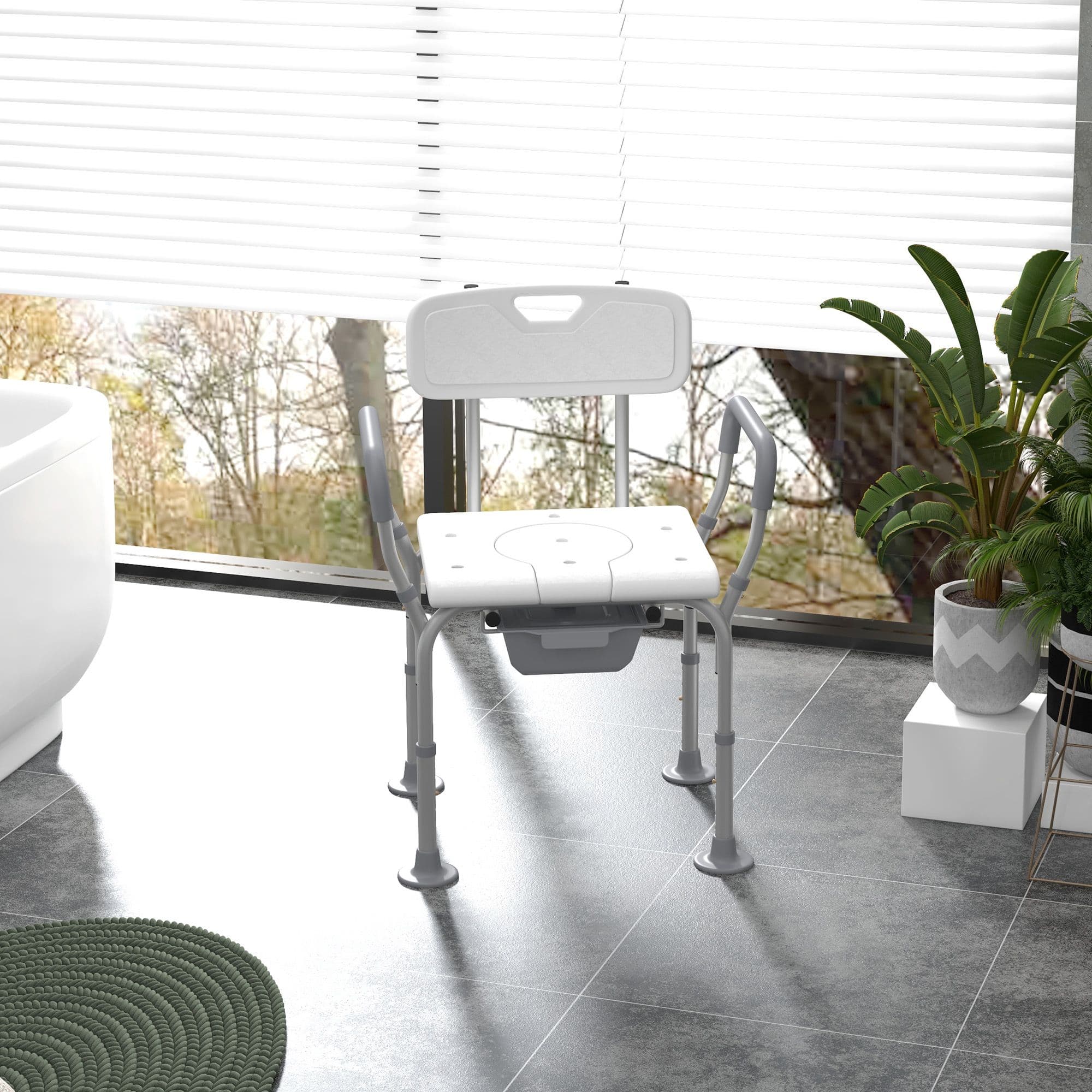 3 in 1 Shower Chair with Back and Arms Height Adjustable Bedside