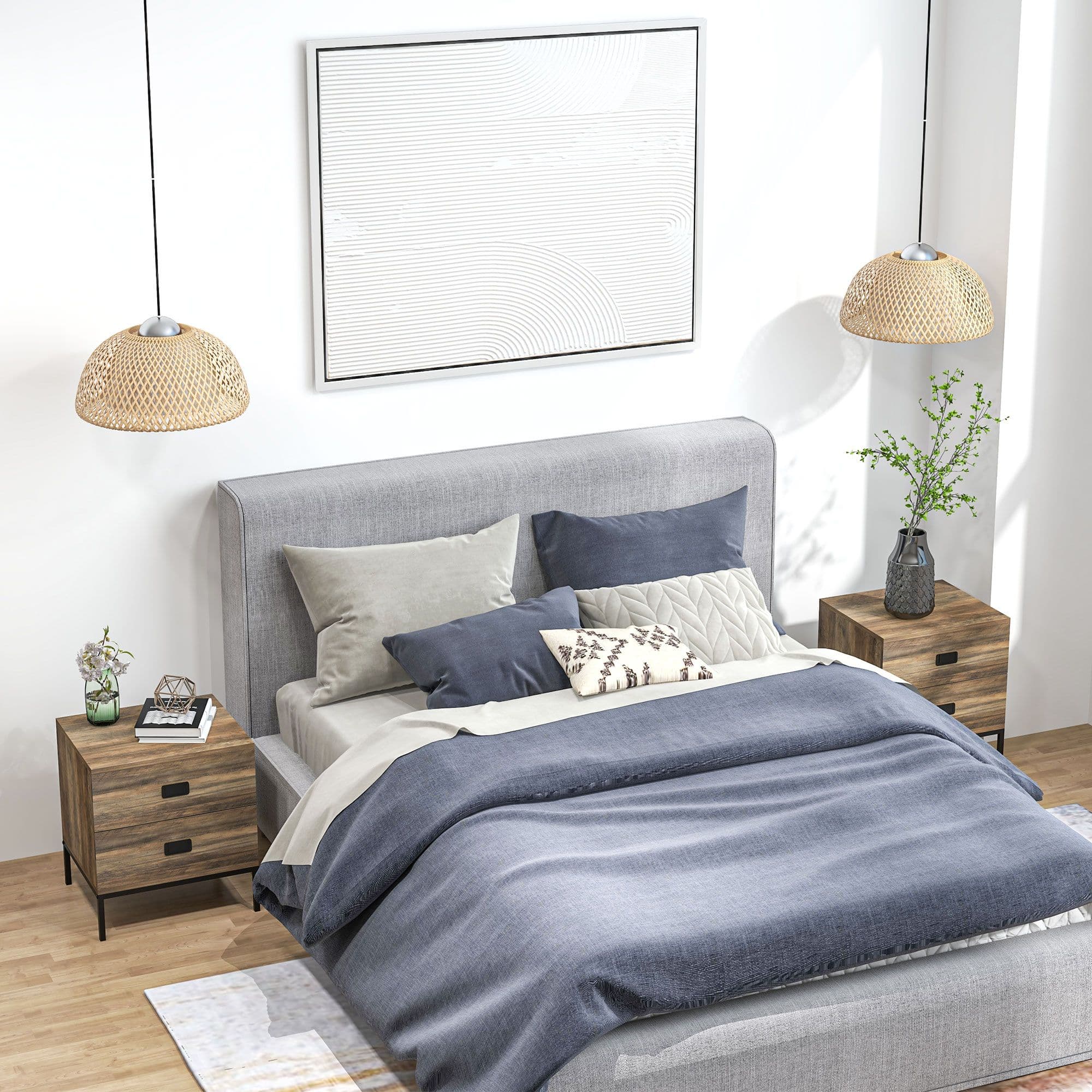 End Table Metal Frame Bed Side Table Storage Drawer Bedroom