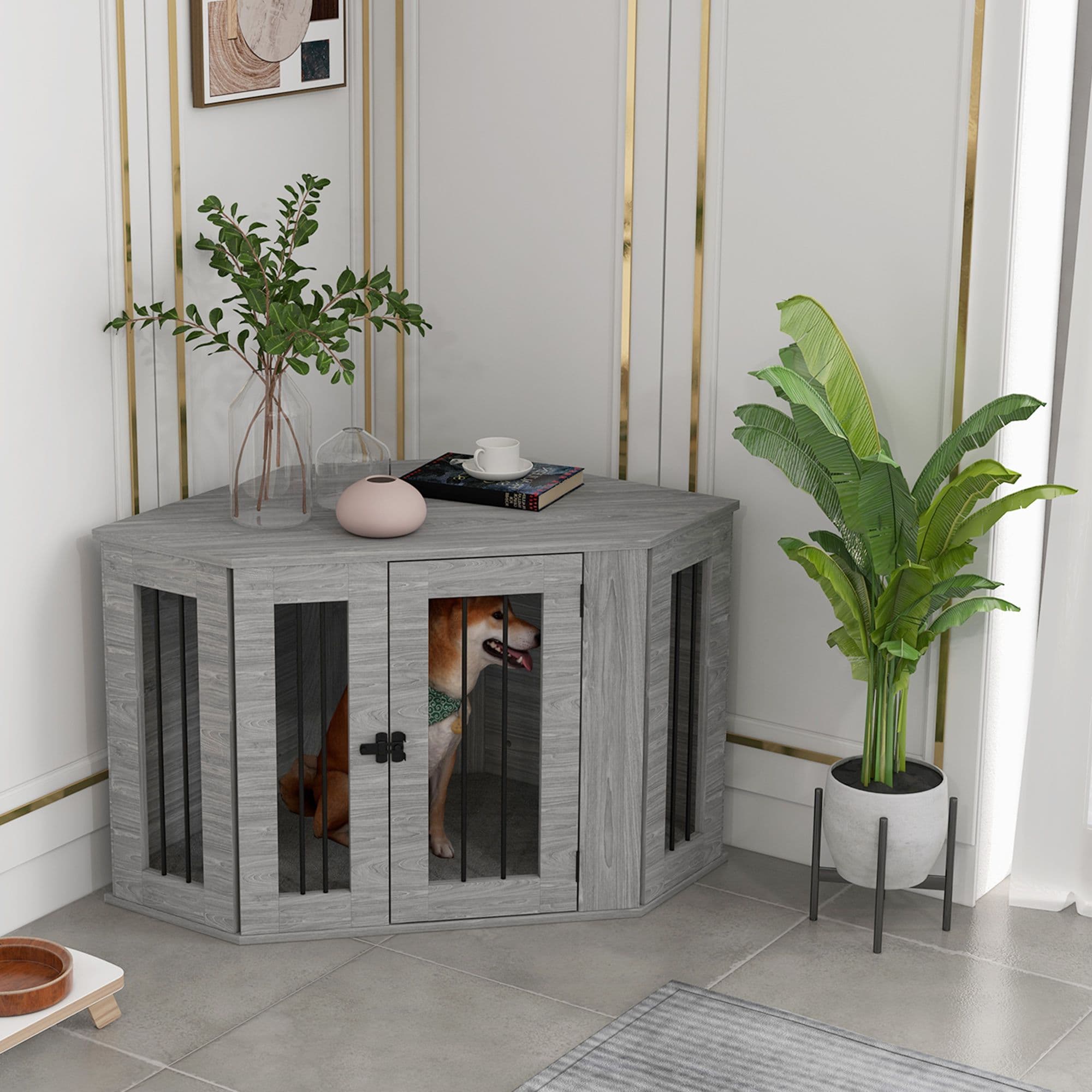 Dog Crate Furniture for Medium Dogs w/ Cushion, Large Door