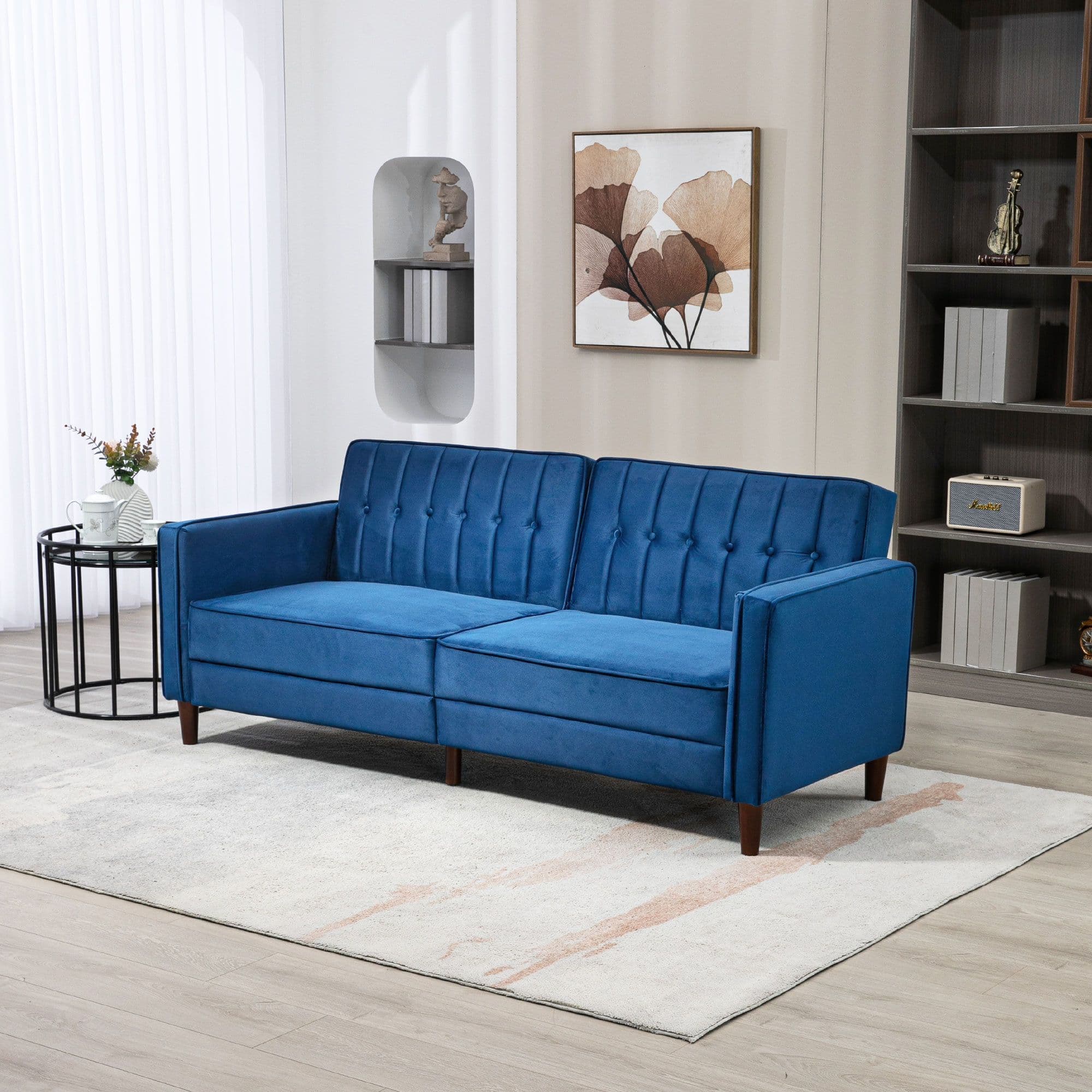Sofa Futon Velvet Touch Tufted Couch Compact Loveseat Sleeper Sofa Bed