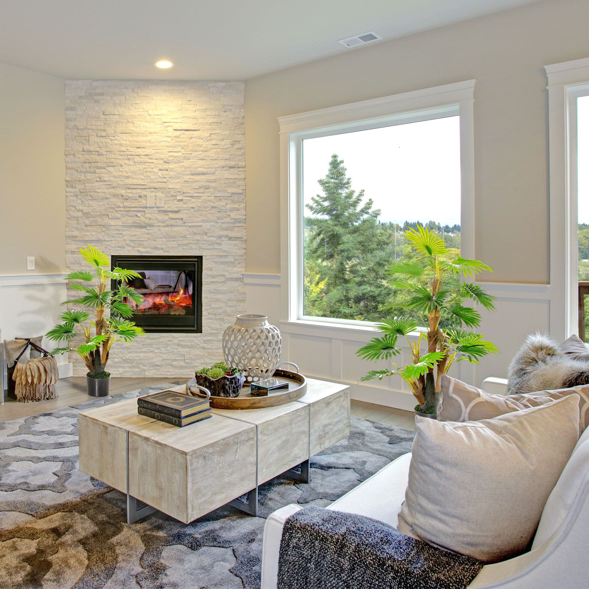 Set of 2 Artificial Palm Plant Fake Tropical Tree Potted Home Décor