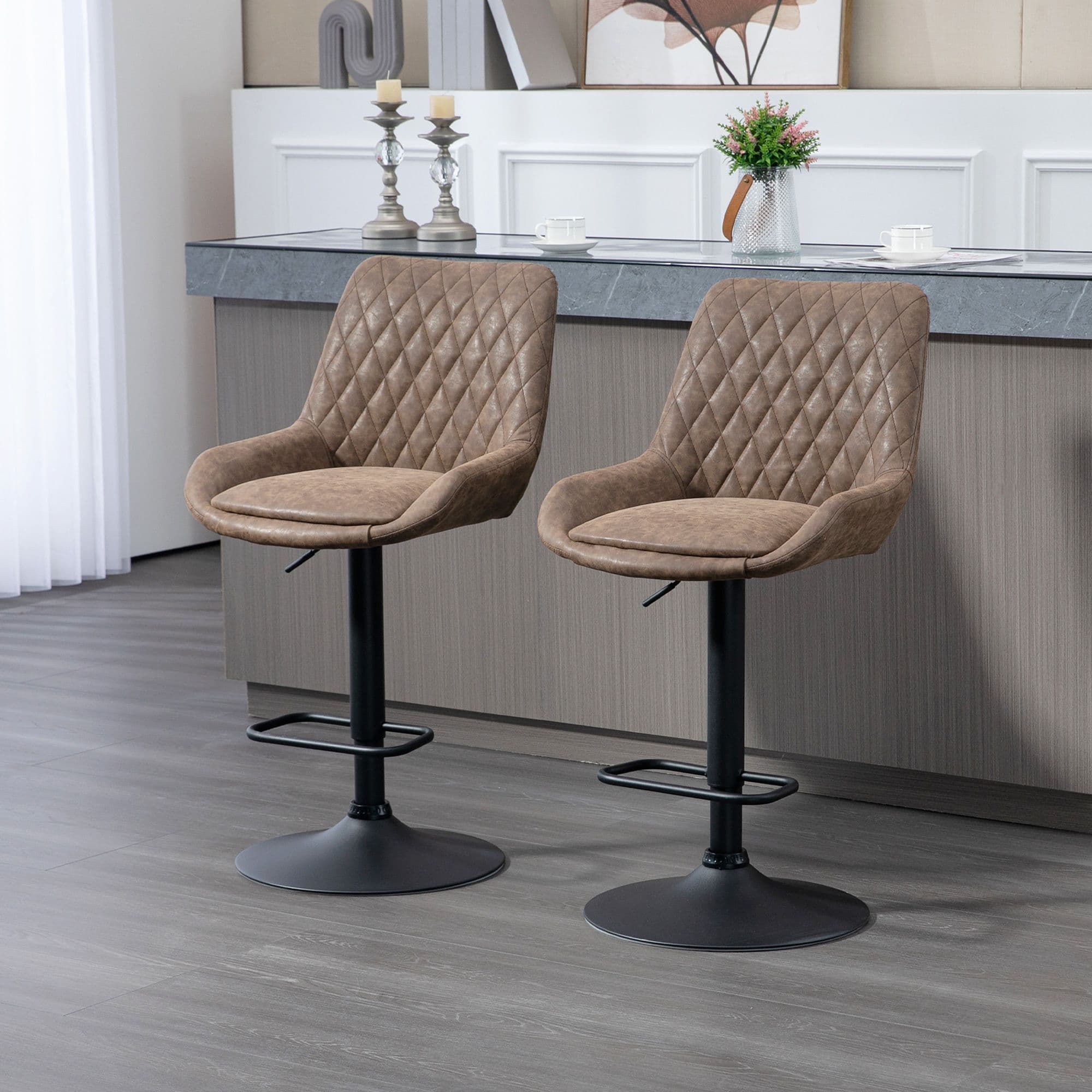 Adjustable Bar Stools Set of 2 Retro Swivel Kitchen Stool