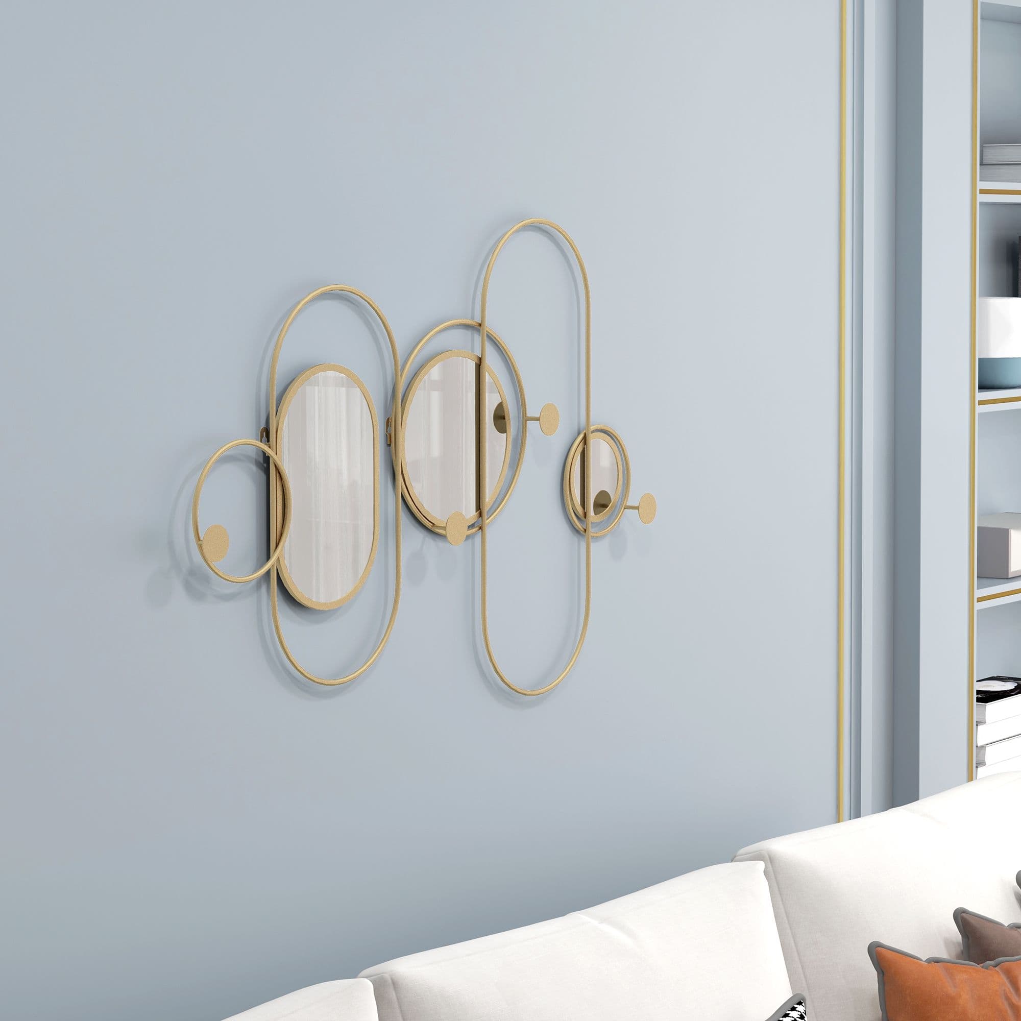 Modern Metal Wall Art with Mirrors Coat Hooks Gold Décor
