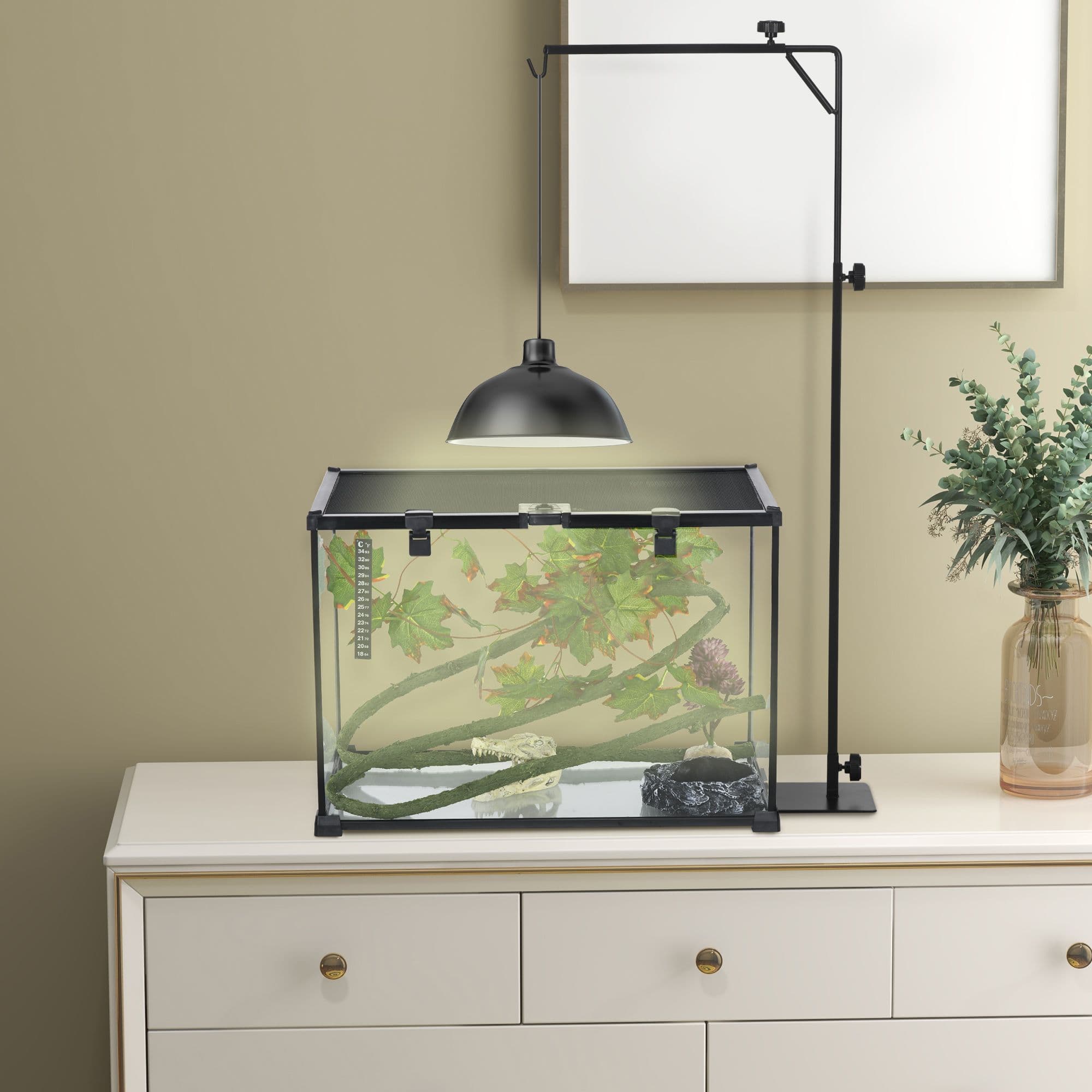 Reptile Lamp Stand 86-129Hcm Adjustable Lamp Holder w/ Hook Hanging, Base