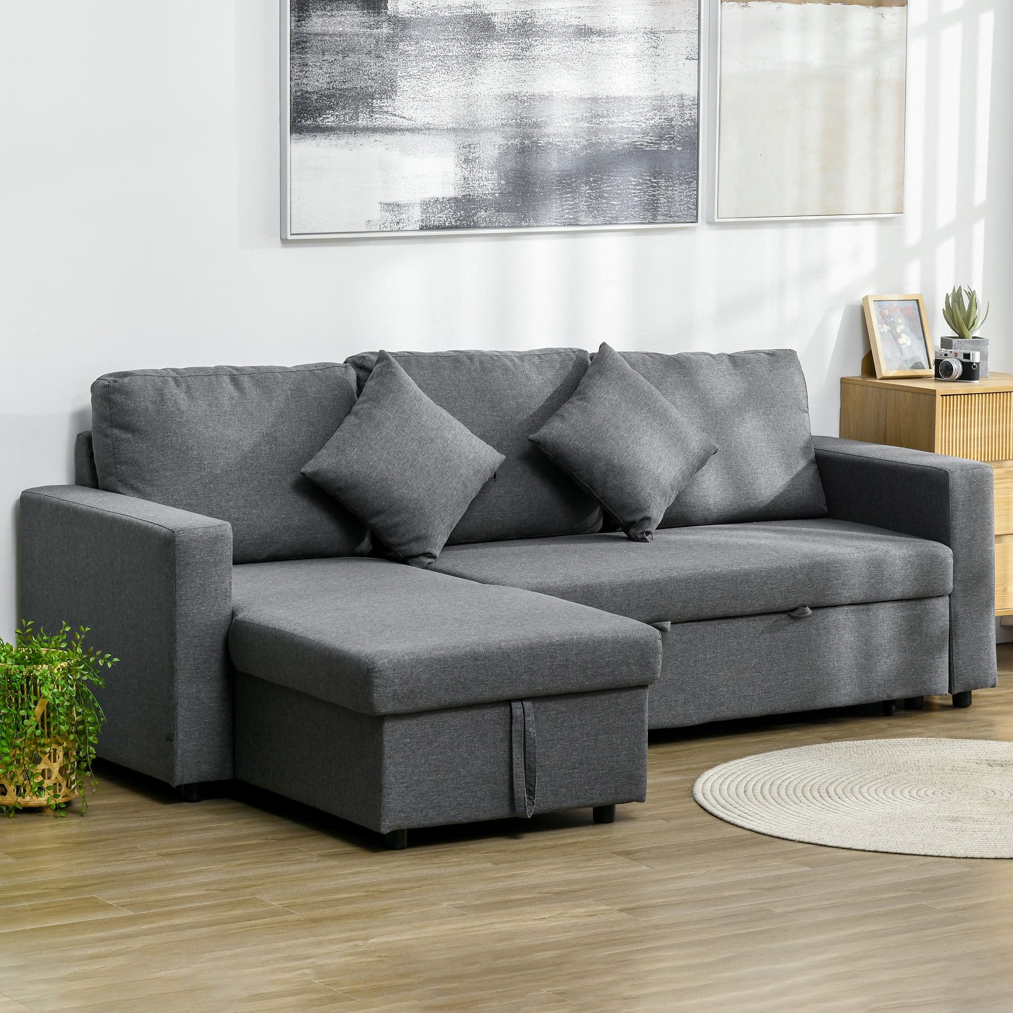 3 Seater Corner Sofa Bed with Storage Reversible Chaise Dark Grey