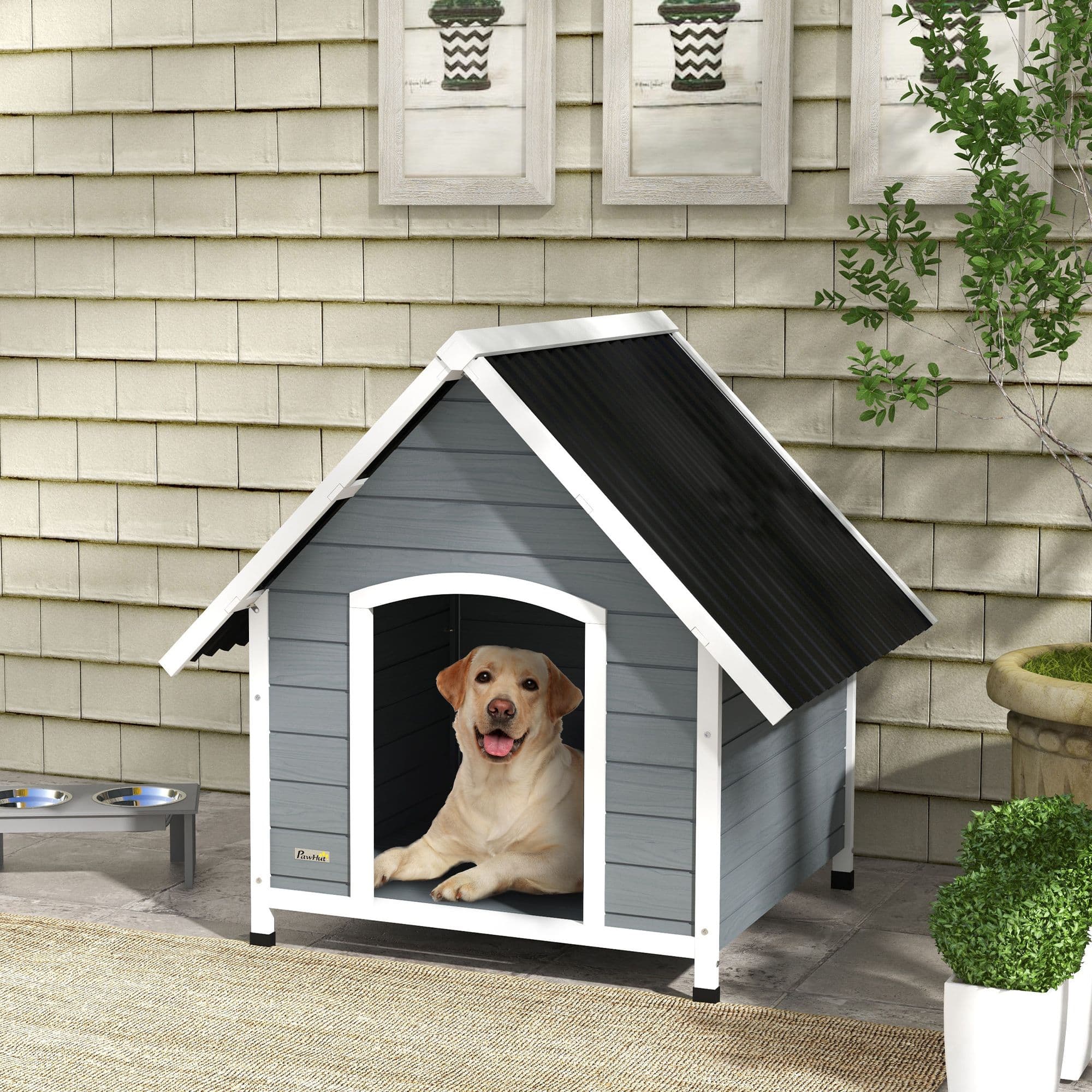 Dog Kennel Outdoor Dog House w/ Anti-Corrosion Wood, for Dogs - Grey
