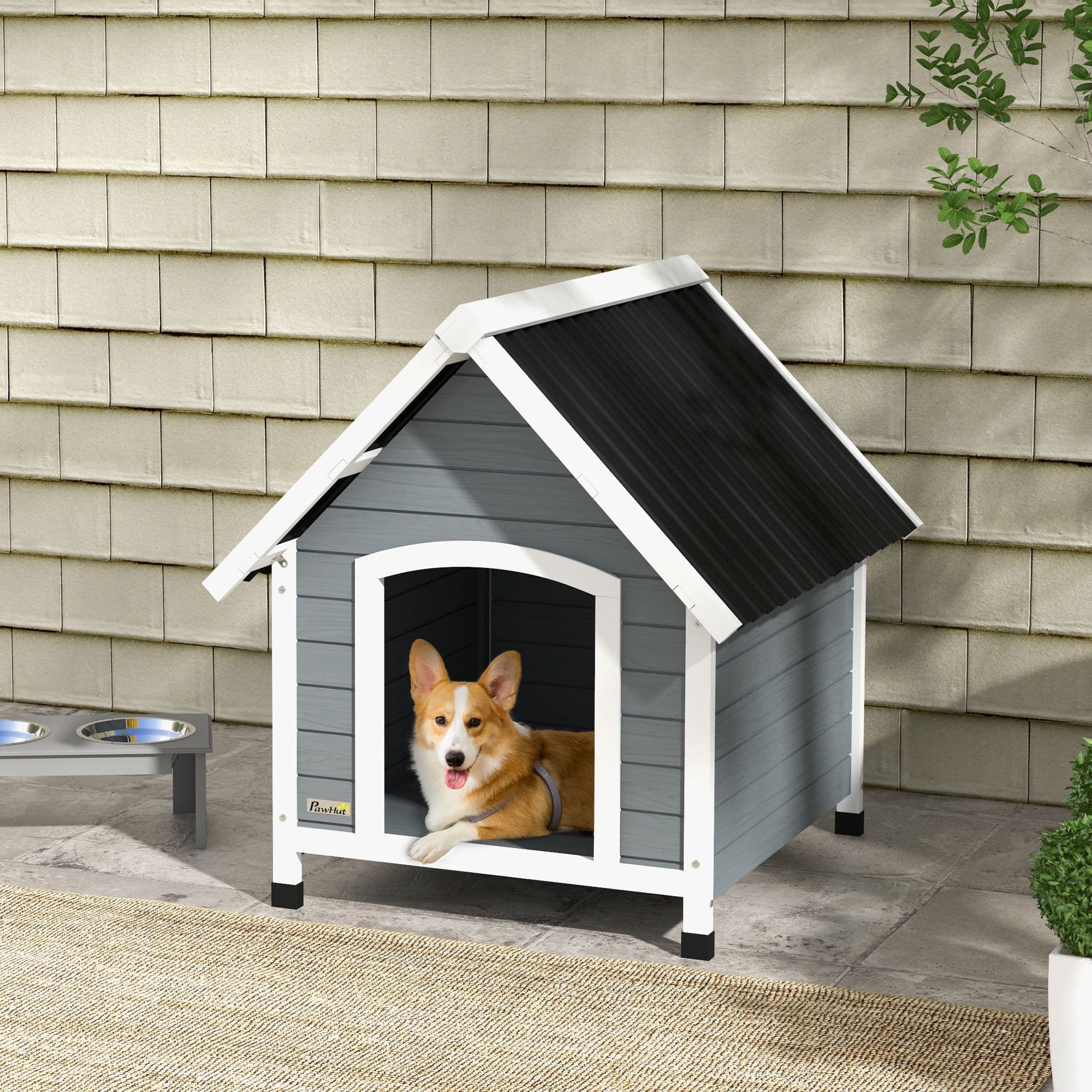 Dog Kennel Outdoor Dog House w/ Anti-Corrosion Wood, for Dogs - Grey